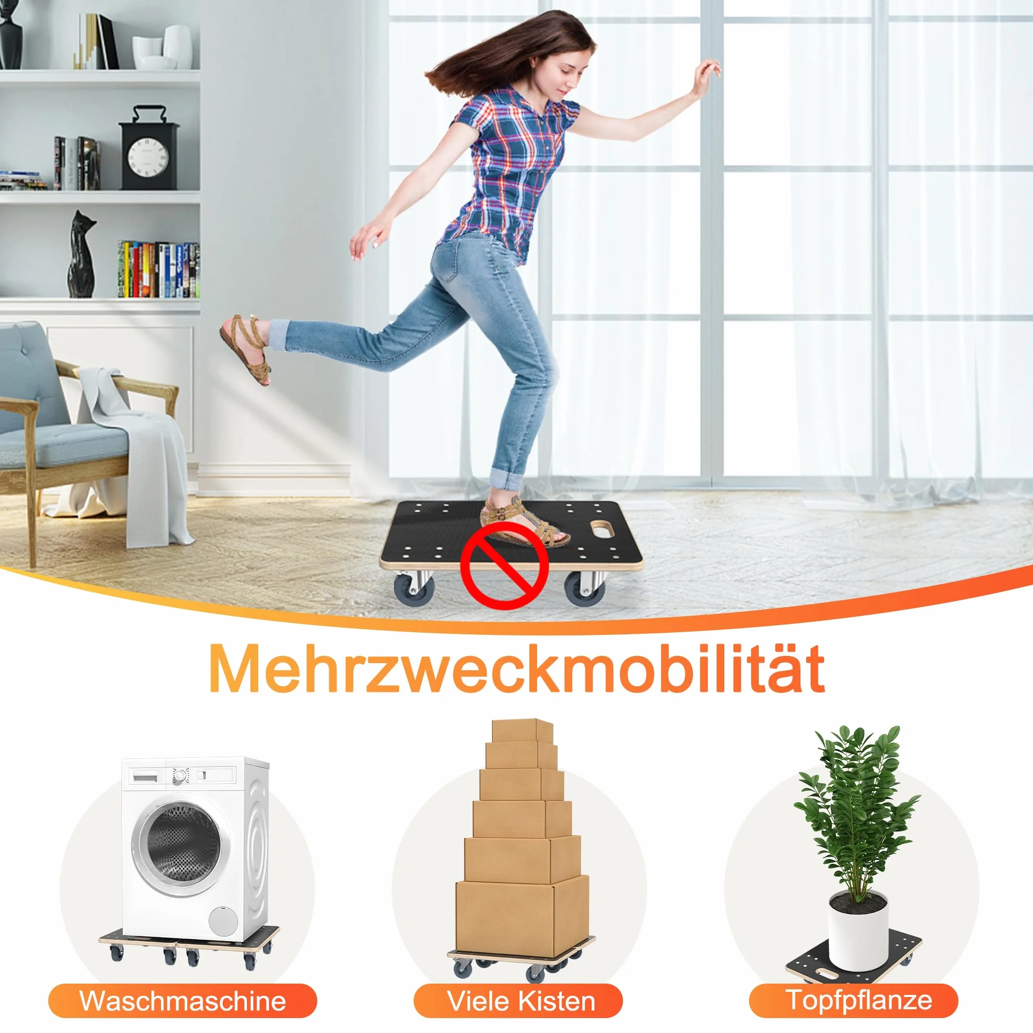 AufuN 1x wózek transportowy na kółkach 60x40x14,5 cm z hamulcem, wózek transportowy do mebli z pomocą przy przeprowadzce, do transportu mebli o udźwigu do 200 kg, wytrzymały i bezpieczny