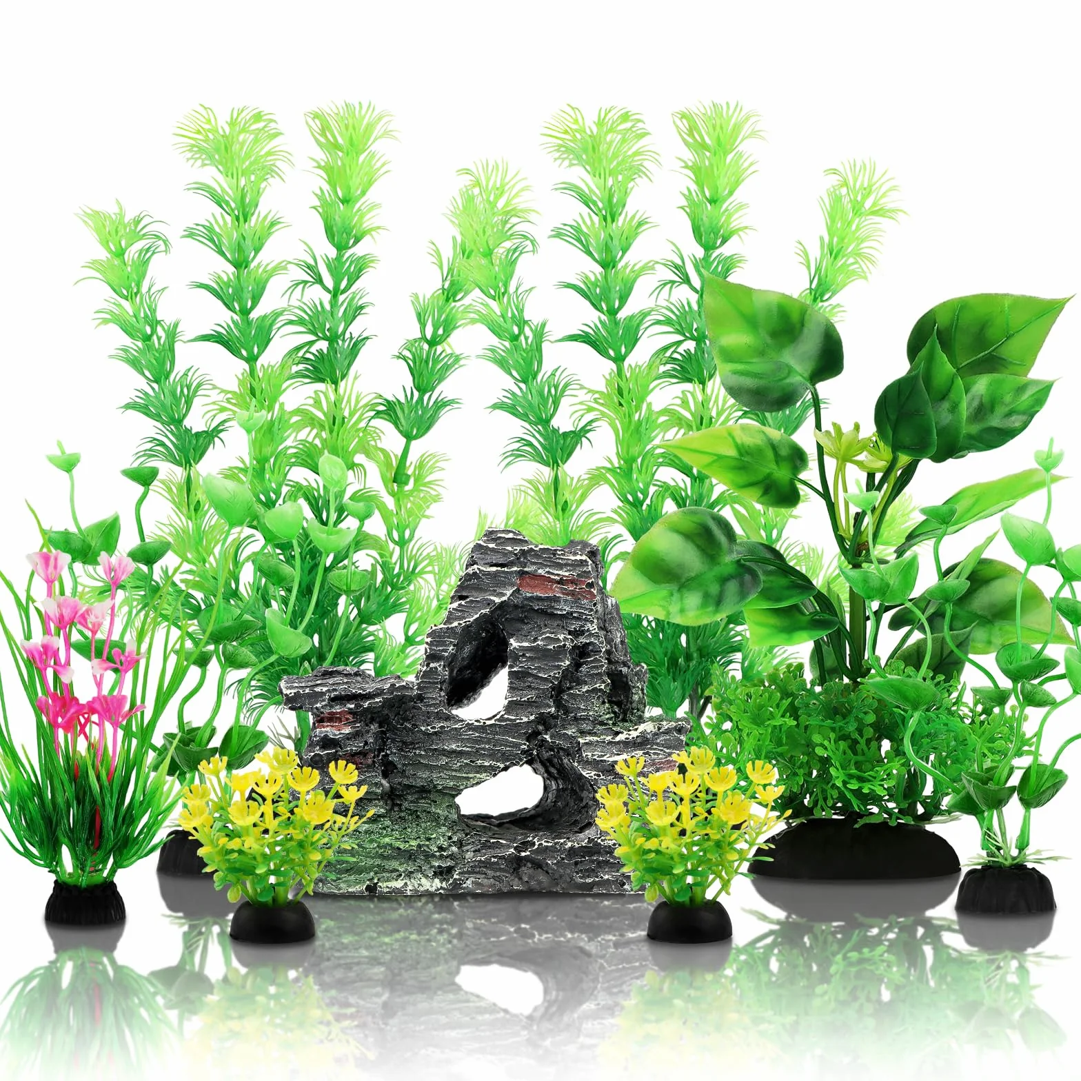 QUOZUO Rośliny Akwariowe Plastikowa Dekoracja z Skały Polyresin Cave Ornament 9 szt