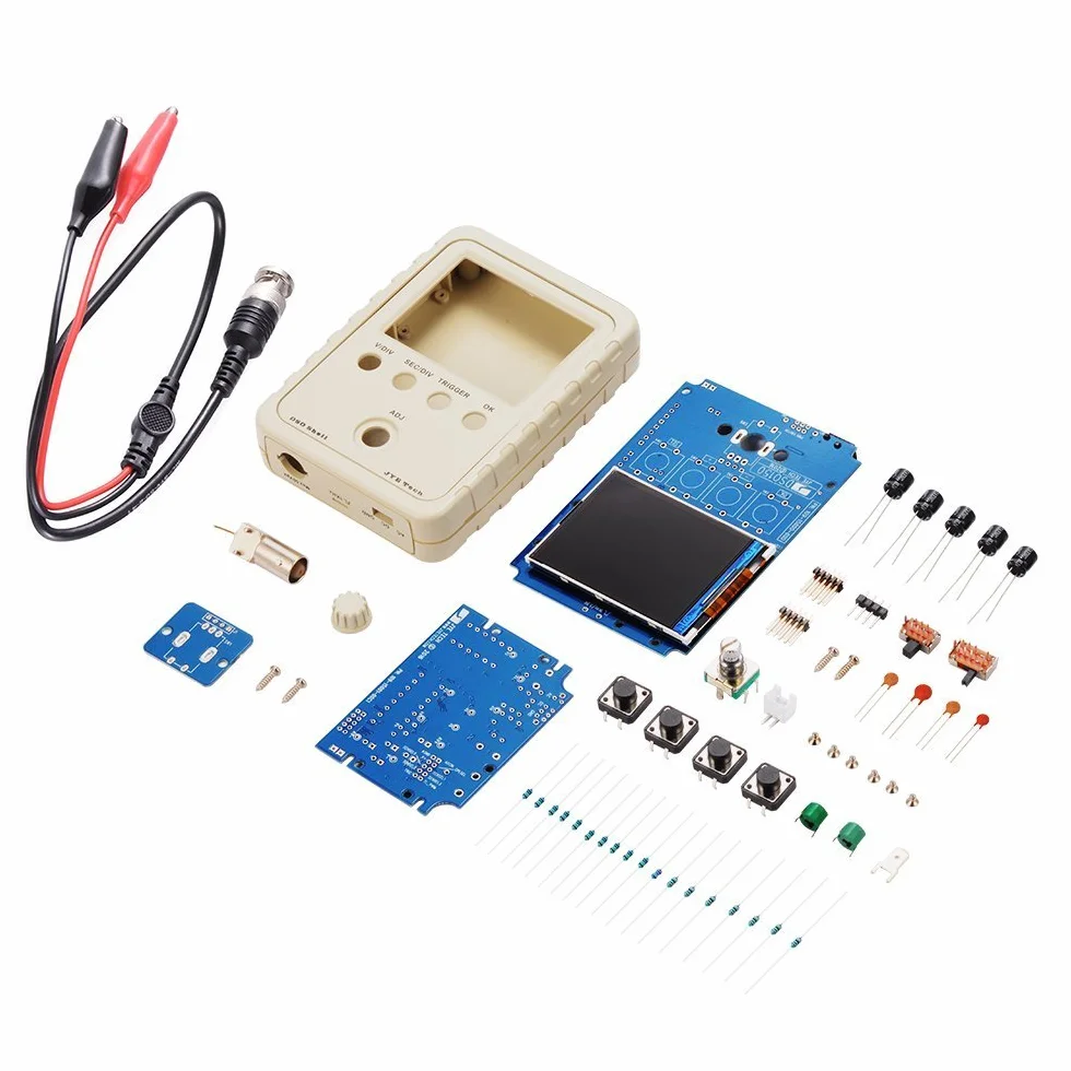 DollaTek DSO150 cyfrowy oscyloskop pow?oki 2,4 cala TFT 1 Msps DIY obudowa zestaw sondy elektroniczny trening zestaw DIY