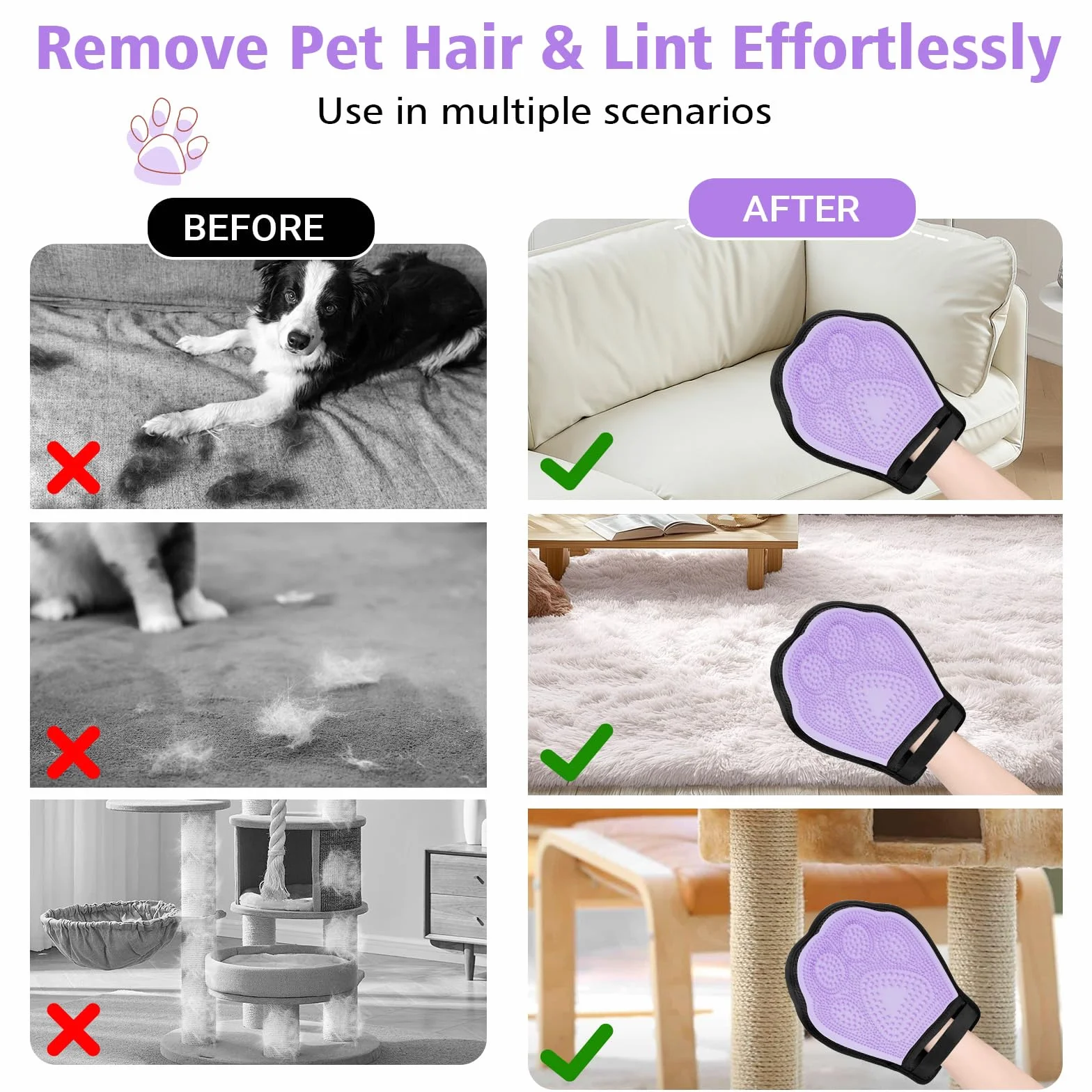 Rękawica do Czyszczenia Sierści - Rękawica do Czesania, Reusable Pet Hair Remover, Stronami do Usuwania Sierści z Ubrań, Sofy, Dywanów