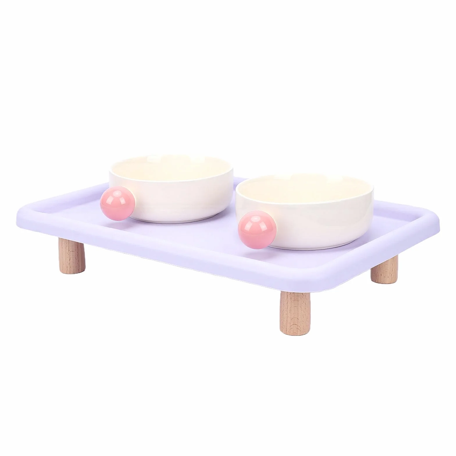 Generic Zestaw Misek na karmę i wodę dla Kotów Macaron Color Podniesiona Przestronna Karma dla Wielu Zwierząt Stylowa Pastelowa Estetyka 43x30x2cm