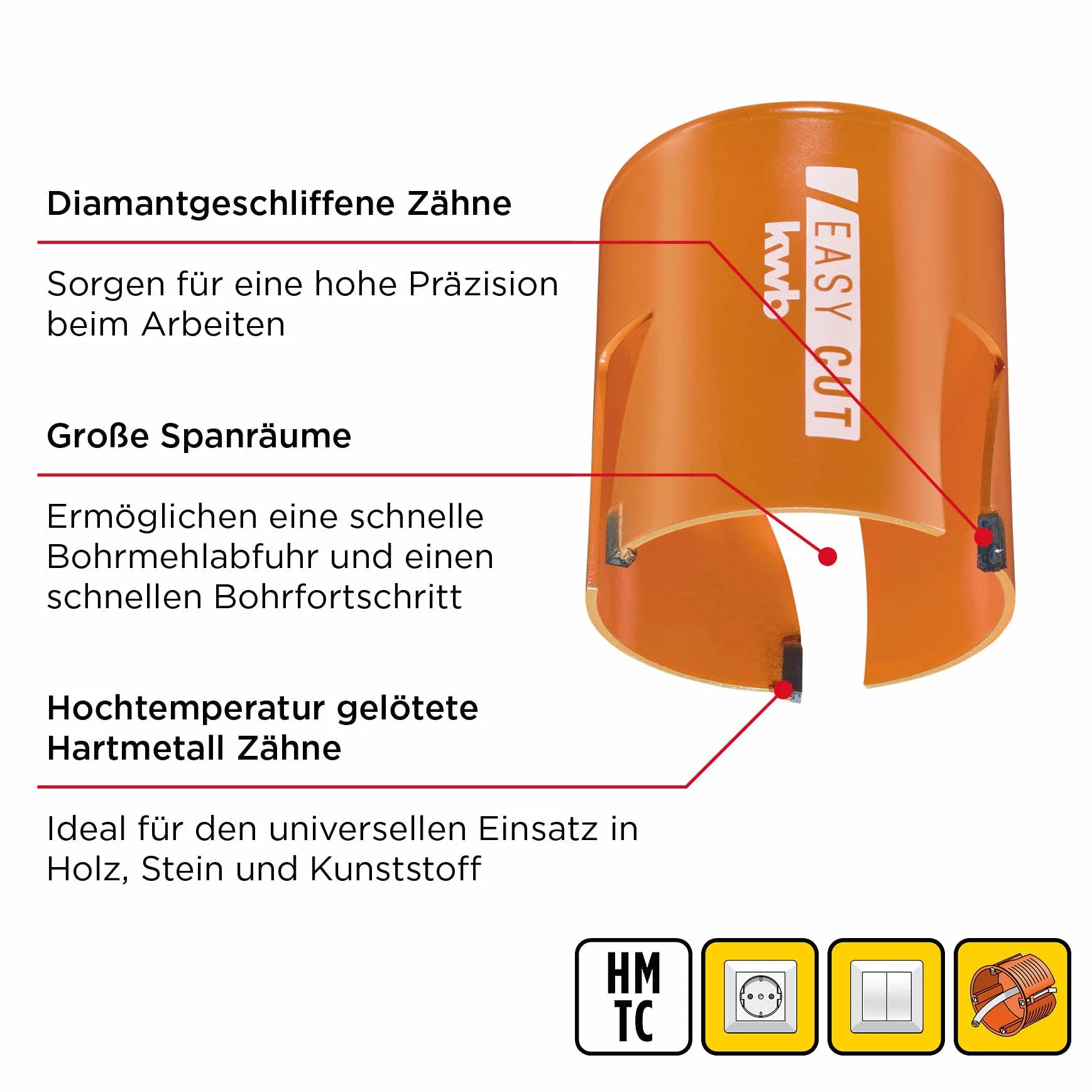 Kwb Otwornica Ø 85 mm z zębami lutowanymi szlifowanymi diamentowo wiertło centrujące 6 mm