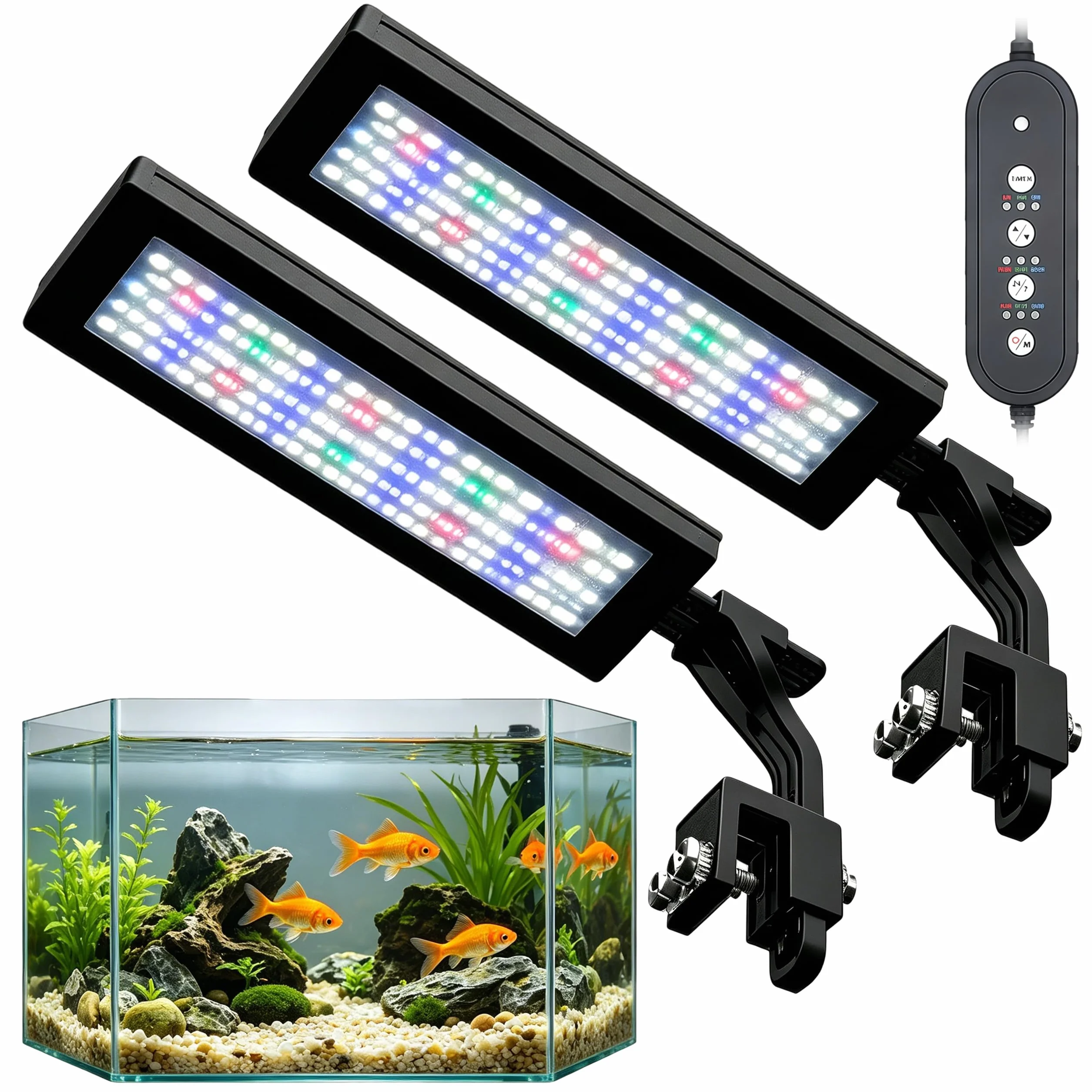 Oświetlenie LED do akwarium, 2 sztuki, 18 W, 88 diod do akwarium, 24/7 i "zrób to sam", z 8 kolorami i 10 regulowanymi jasnościami, do akwariów, roślin wodnych i ryb