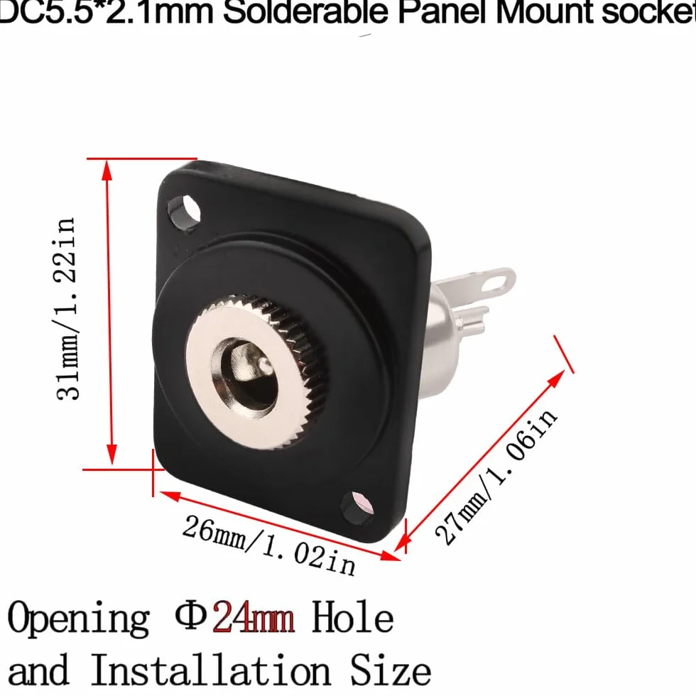 RUNCCI-YUN 5,5 x 2,1 mm wtyk drążony DC 2Pin DC panel Mount wtyczka DC Power Jack gniazdo DC5521 lutowanie żeńskie panel Mount wtyczka 5,5 x 2,1 mm DC złącze wtykowe niskonapięciowe złącze wtykowe