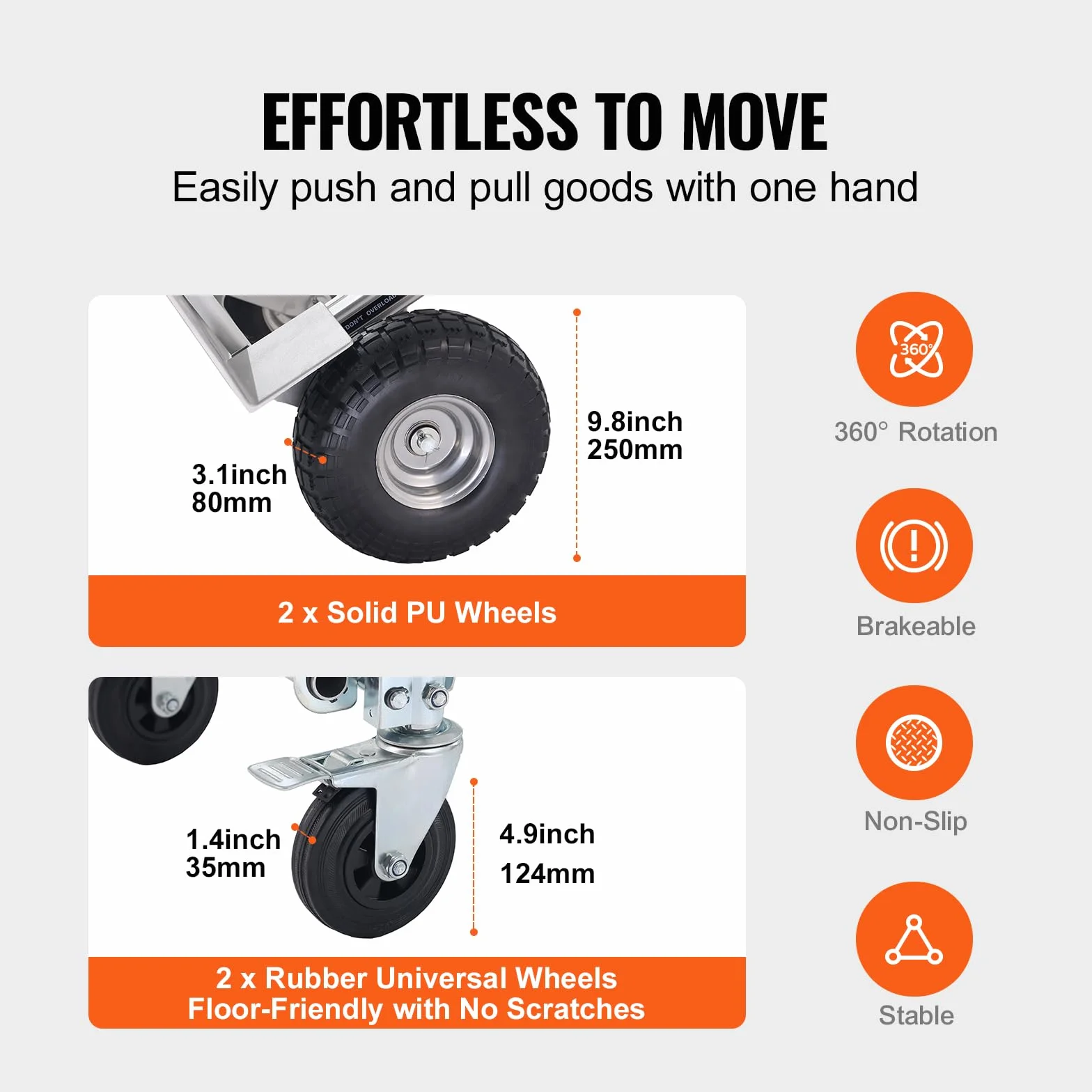 VEVOR Aluminiowy składany wózek transportowy 4 w 1 454 kg koła guma PU