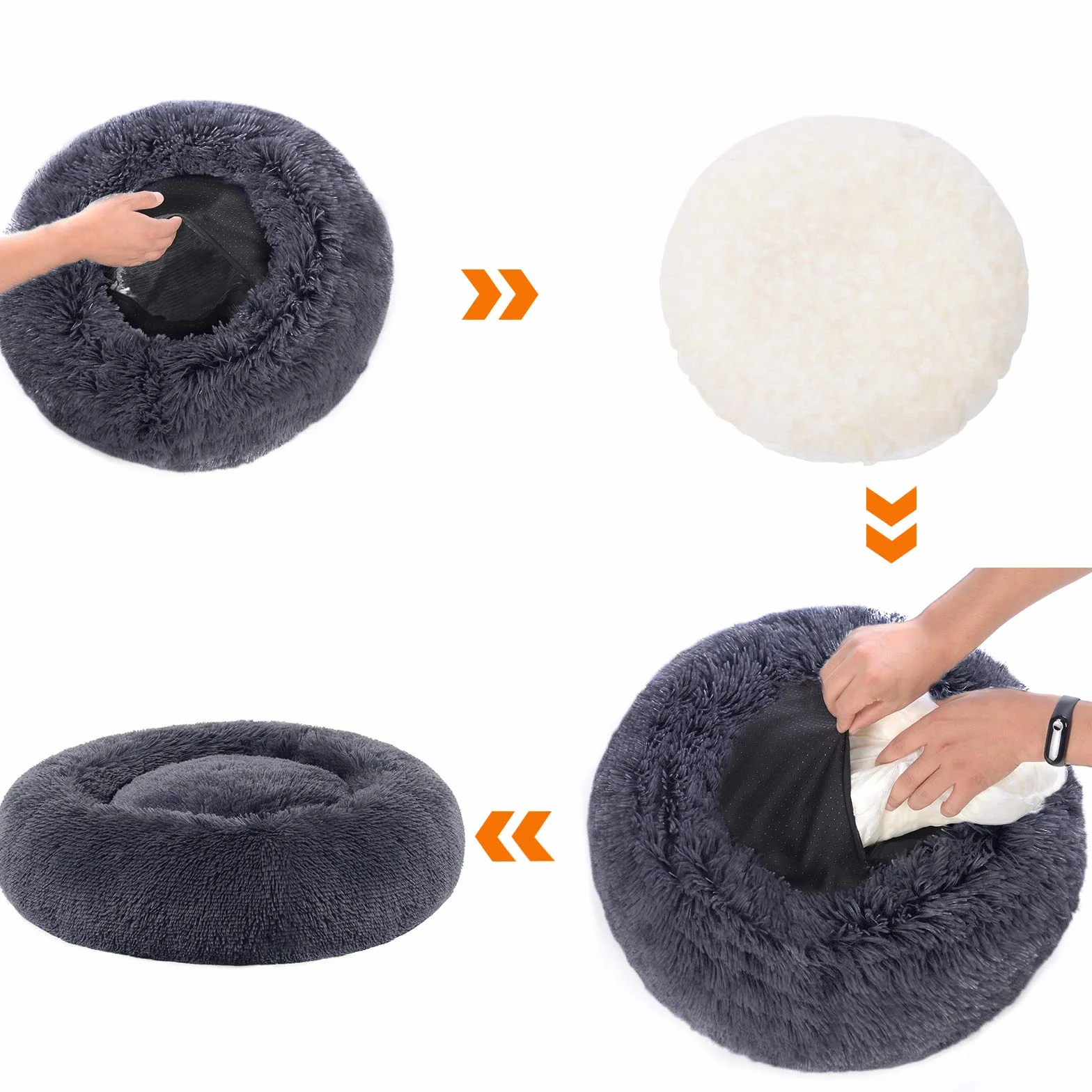 FEANDREA Łóżko dla psa, legowisko dla kota, miękki plusz, 50 cm, ciemnoszary PGW037G02