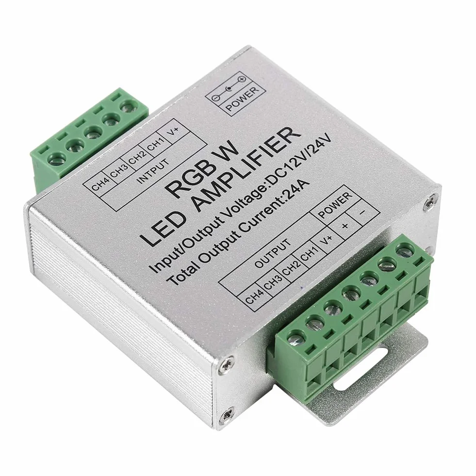 GOTOTOP wzmacniacz LED RGBW 4-kanałowy 12-24V 24A kontroler taśmy LED aluminiowa obudowa