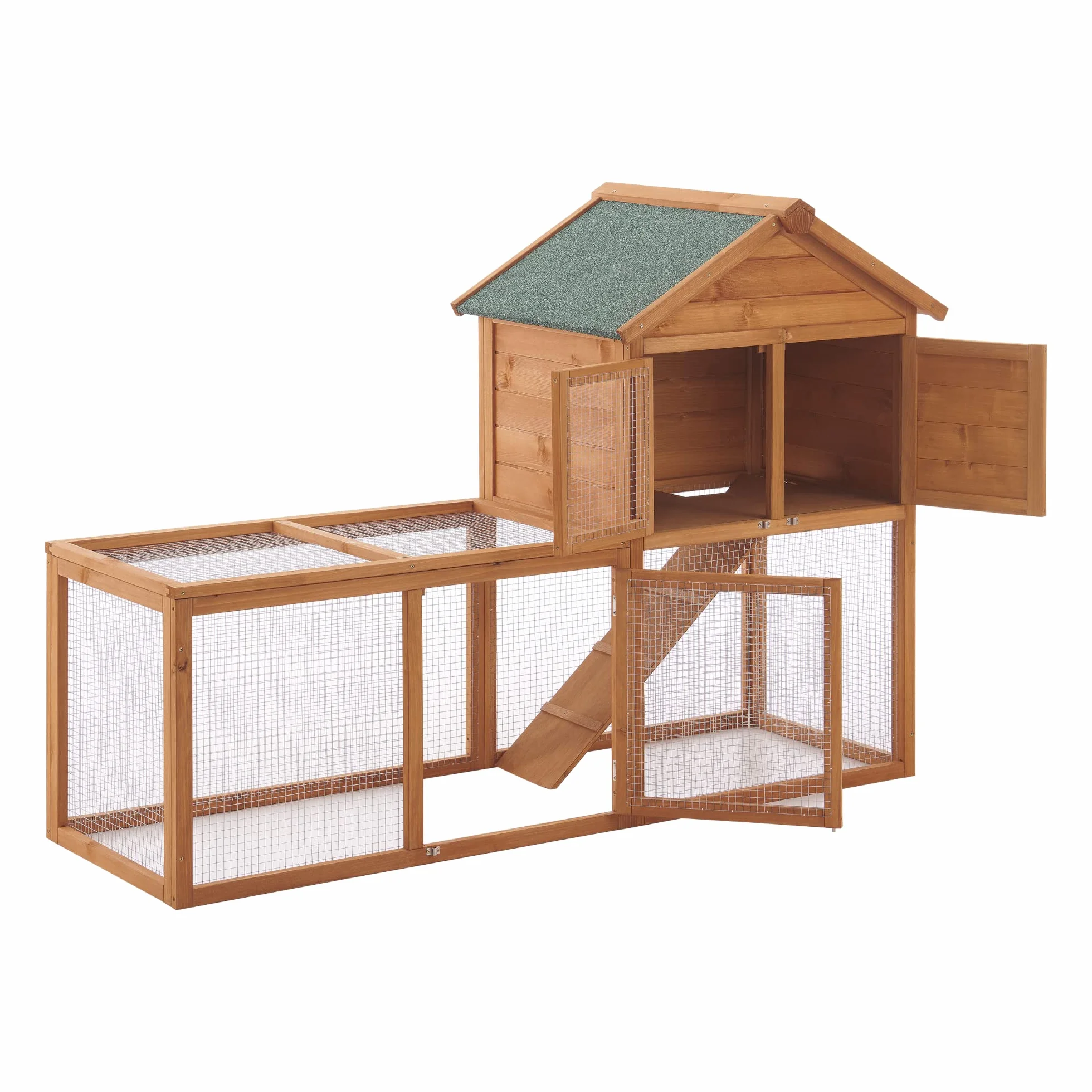 [en.casa] Kelkheim domek dla królików, 110 x 160 x 61 cm, domek dla królików, podwójny poziom, wybieg dla małych zwierząt, domek dla gryzoni z dachem bitumicznym drewno jodłowe