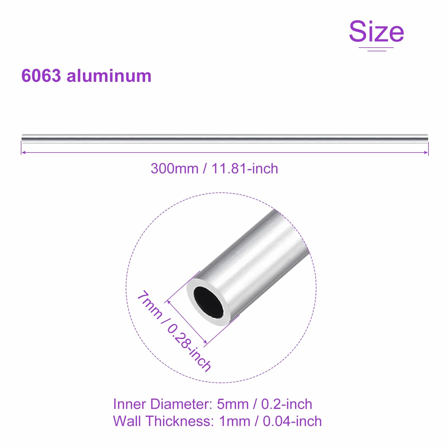 DMiotech 2-pak (7 mm śr. x 5 mm ID) 6063 aluminiowa okrągła rura o długości 300 mm przemysłowe metalowe rury do maszyn rama budowa projektów DIY