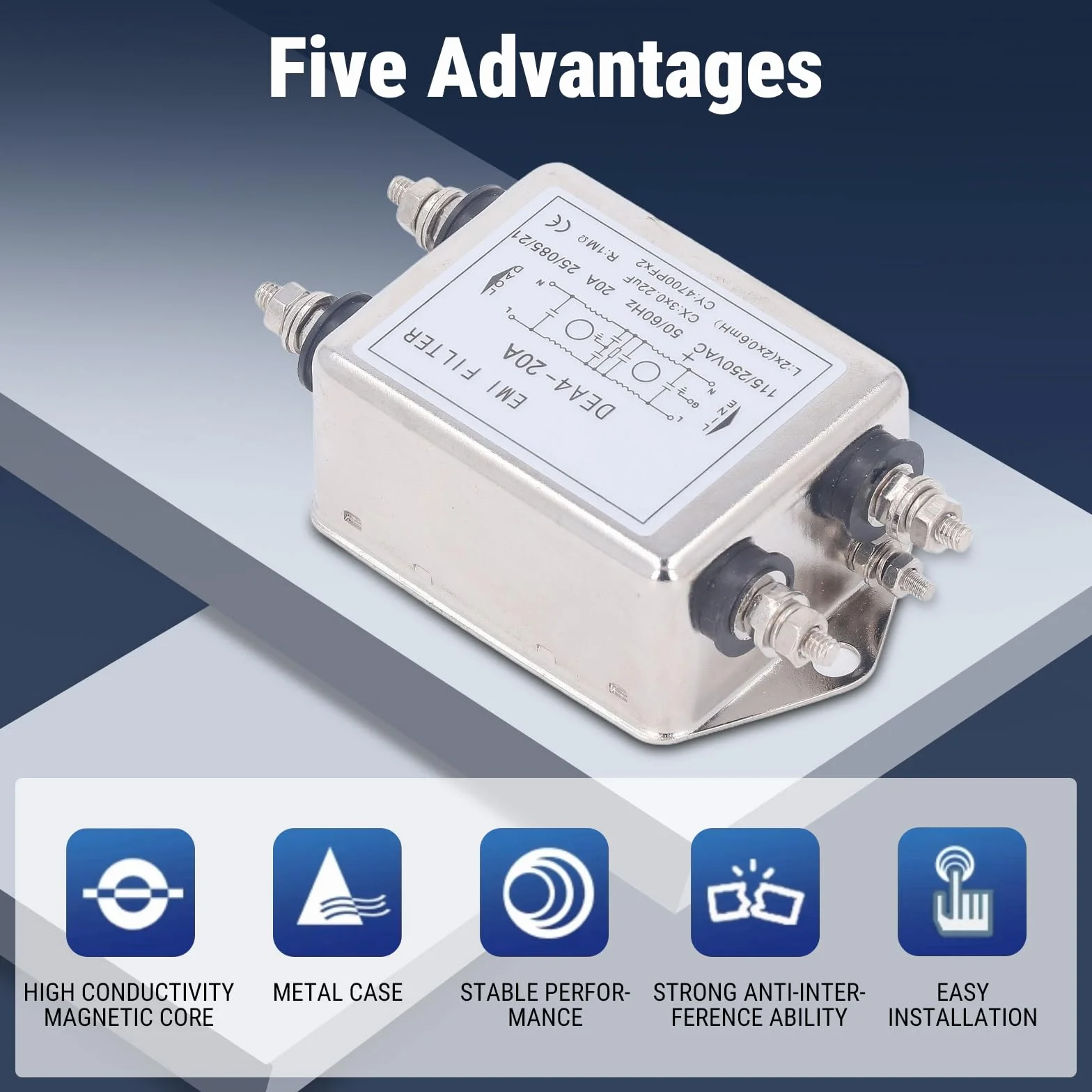 Filtr EMI 2 Poly Jednofazowy 115-250 V 20 A 50/60 Hz