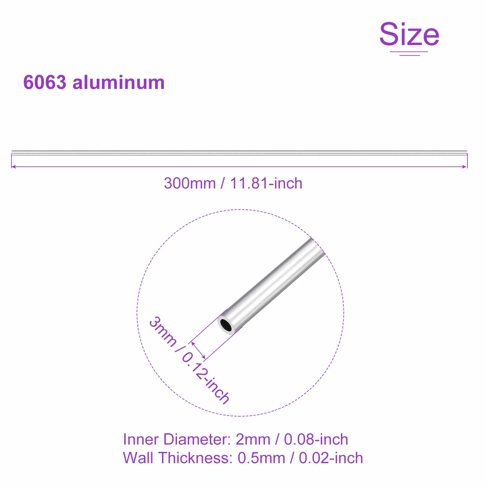 DMiotech 2-pak (3 mm średnica zewnętrzna x 2 mm ID) 6063 aluminiowa okrągła rura o długości 300 mm przemysłowe metalowe rury do maszyn konstrukcja ramy projekty DIY