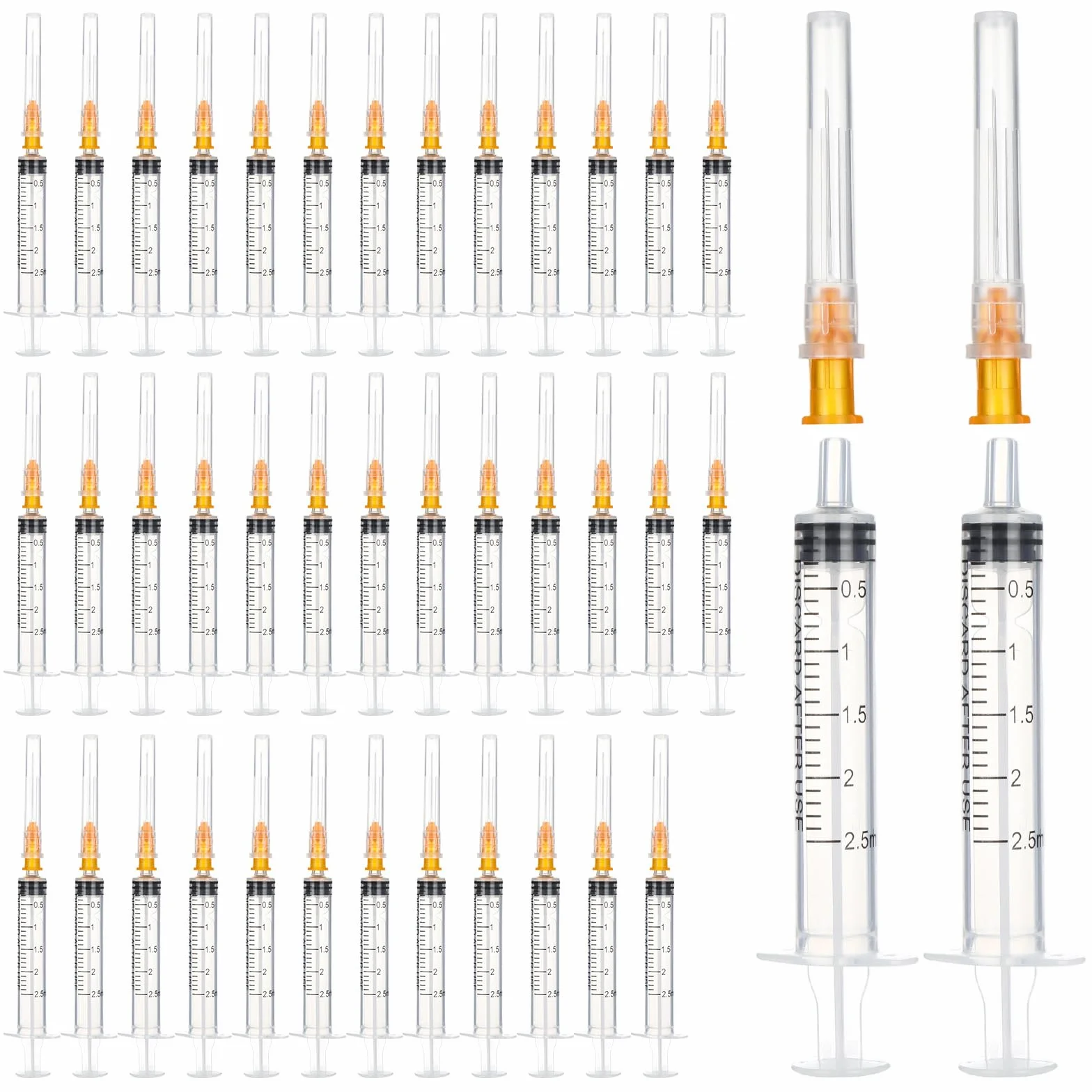 40 sztuk strzykawek z tworzywa sztucznego z igłą, wszechstronne strzykawki 2,5 ml, plastikowa strzykawka pakowana pojedynczo, strzykawki dozujące z nasadkami do ogrodu, do pielęgnacji zwierząt