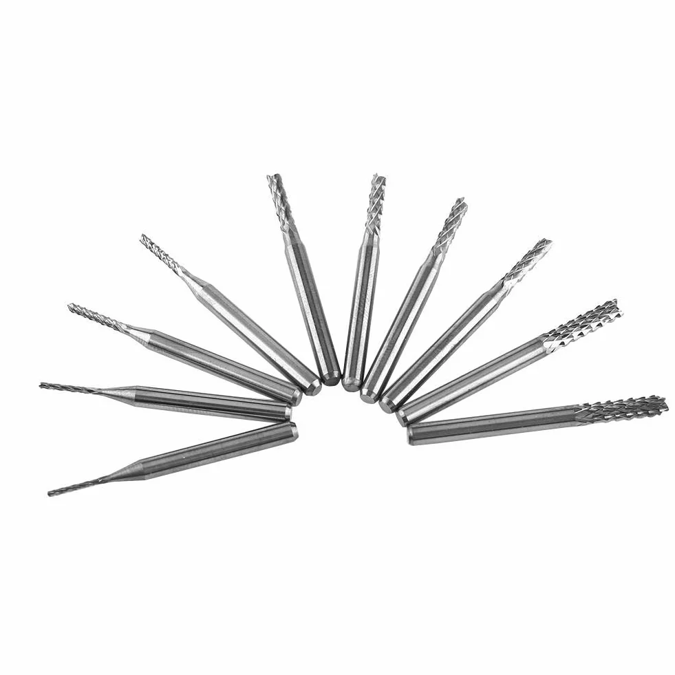 Frezy z węglika wolframu Akozon 10 sztuk Prosty trzonek 1,0-3,0 mm