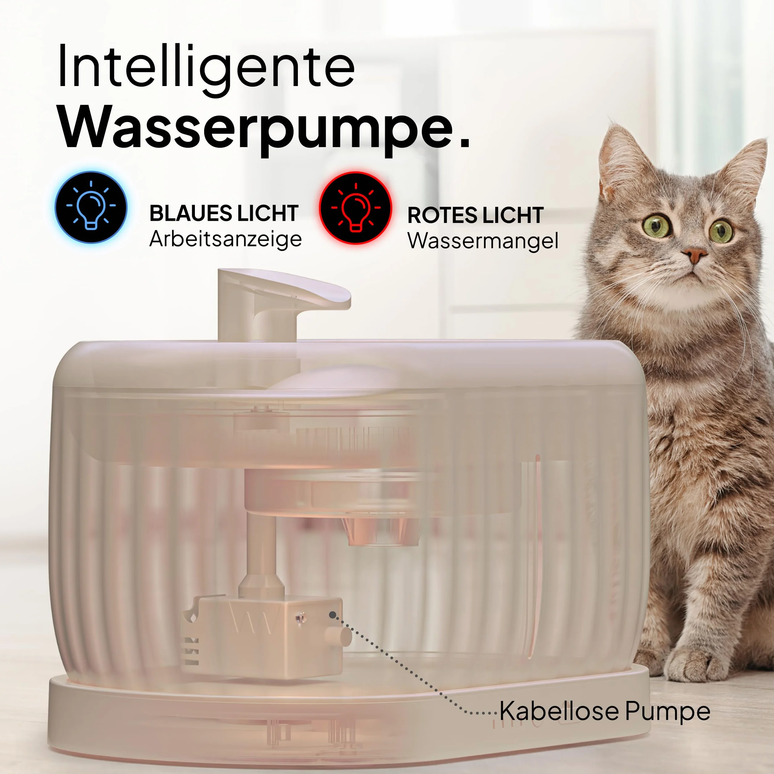 Pretty Paw bezprzewodowa fontanna dla kotów z czujnikiem ruchu – 3 tryby, akumulator 45 dni, zbiornik filtrujący 3 l – świeża woda w każdej chwili, cicha i elastyczna lokalizacja – Pure Flow Max