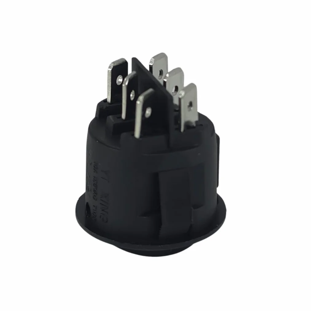 Okrągły przełącznik kołyskowy 22 mm 6-pinowy ON-OFF-ON 250V/6A czarny montaż Snap-In