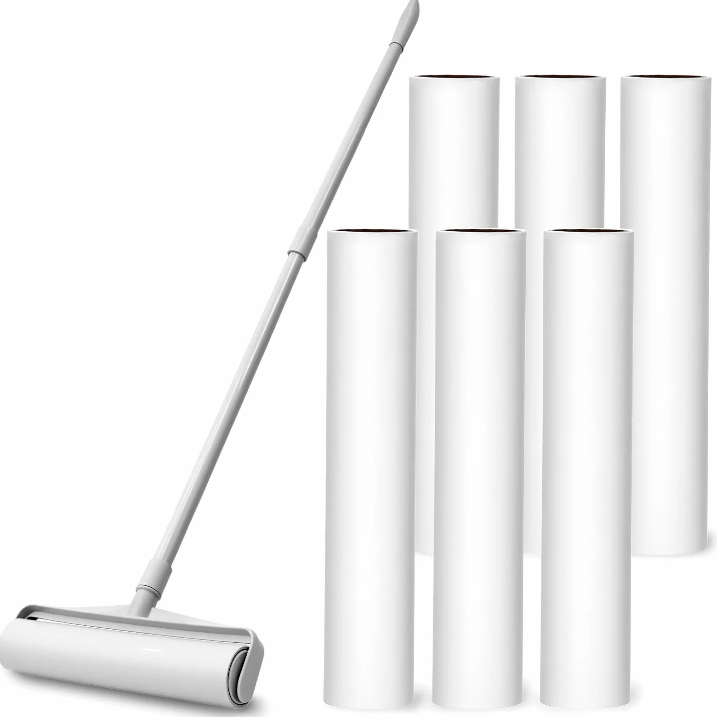 QWORK® Duży wałek do kłaczków do sierści zwierząt domowych, 24 cm, ultra szeroki – wysuwany długi uchwyt, lepki mop z 360 arkuszami na dywan, podłogę i sofę, wytrzymały przyrząd do usuwania sierści
