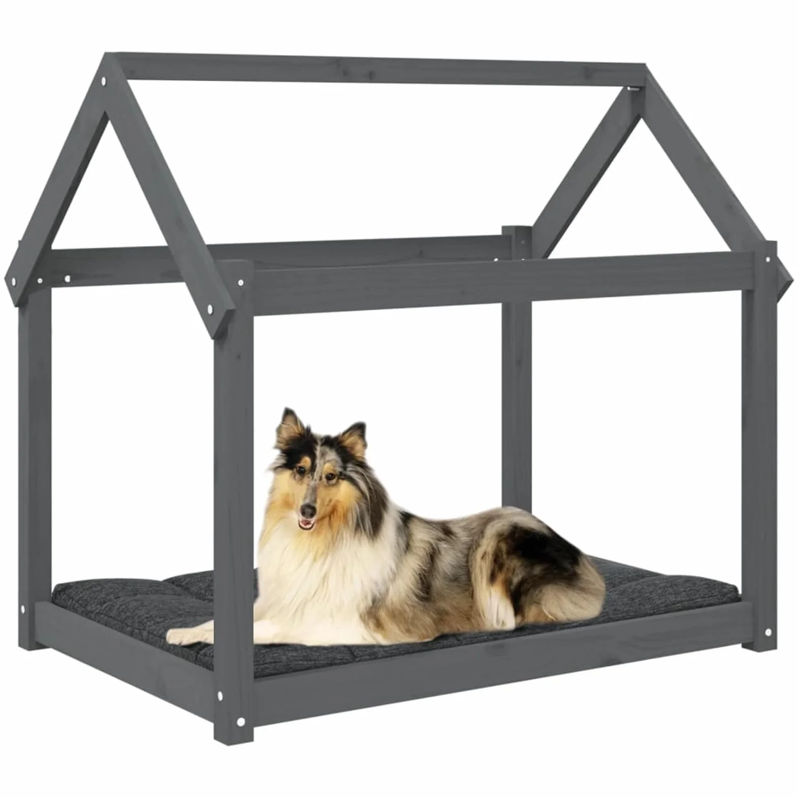 Legowisko dla psa, szare, 101 x 70 x 90 cm, lite drewno sosnowe | Lite drewno sosnowe, stabilna rama drewniana, prosty design do minimalistycznych pomieszczeń mieszkalnych