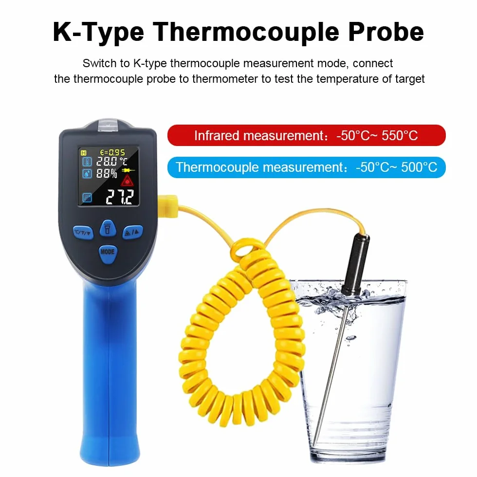 KETOTEK Termometr laserowy na podczerwień -50~550℃ cyfrowy termometr do żywności rejestrator temperatury