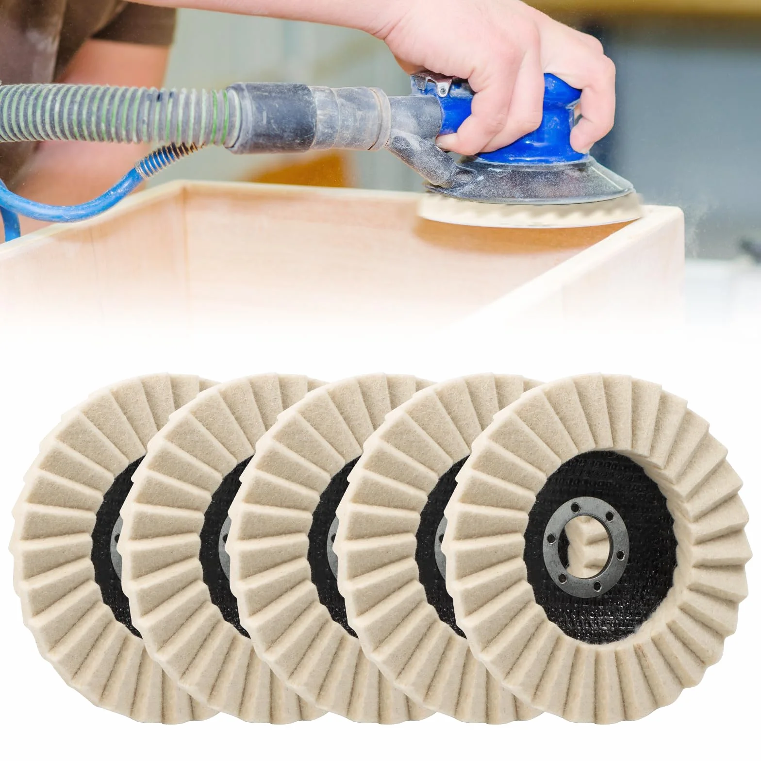 MplehDa Tarcza Polerska 125 mm x 22,2 mm, 5 sztuk Filcu Wełnianego, Kompatybilna z Szlifierką Kątową 4,5" i Szlifierką Trzpieniową 7/8", Biała