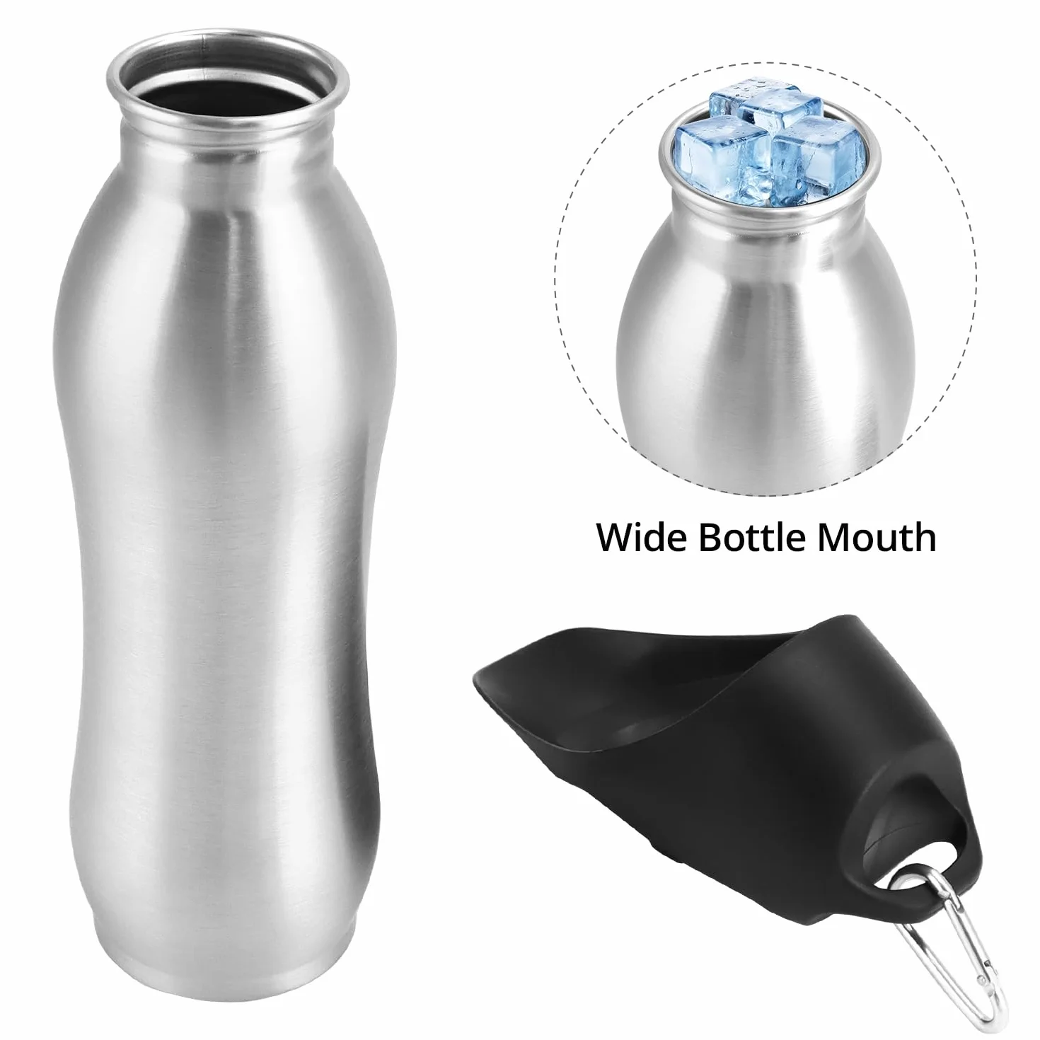 QWORK Duża butelka na wodę dla psa, 750 ml, stal nierdzewna, przenośna, szczelna, izolowana, łatwa do czyszczenia, na spacer, wędrówki, do aktywności na świeżym powietrzu