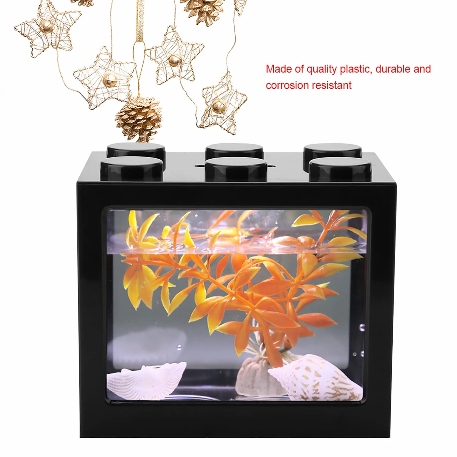 Qcwwy Akrylowe zestaw startowy do akwarium, mini szeregowe pojemnik z oświetleniem LED USB (czarna)