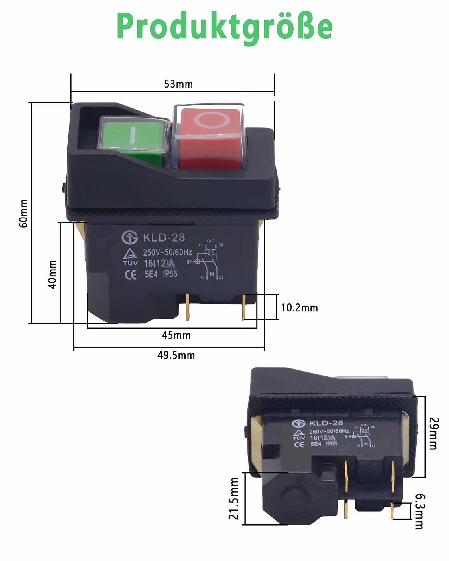 Przełącznik elektromagnetyczny 250 V, 16 A: przełącznik maszynowy, przełącznik przyciskowy, wyłącznik ochronny silnika do betoniarek i maszyn warsztatowych (4 piny)