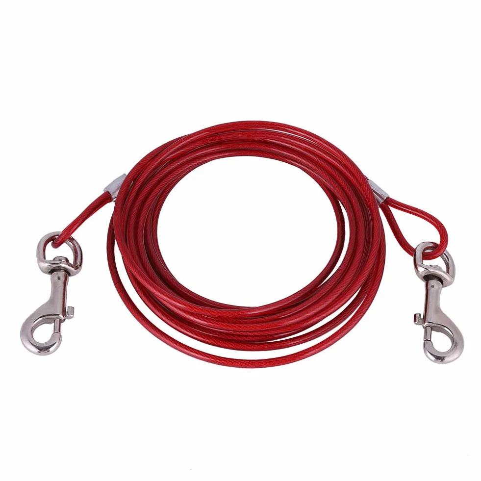 Drut stalowy, psy domowe mocuje kabel stalowy smycz do mocowania drutu stalowego metalowa smycz na boisku kempingowym (czerwony)