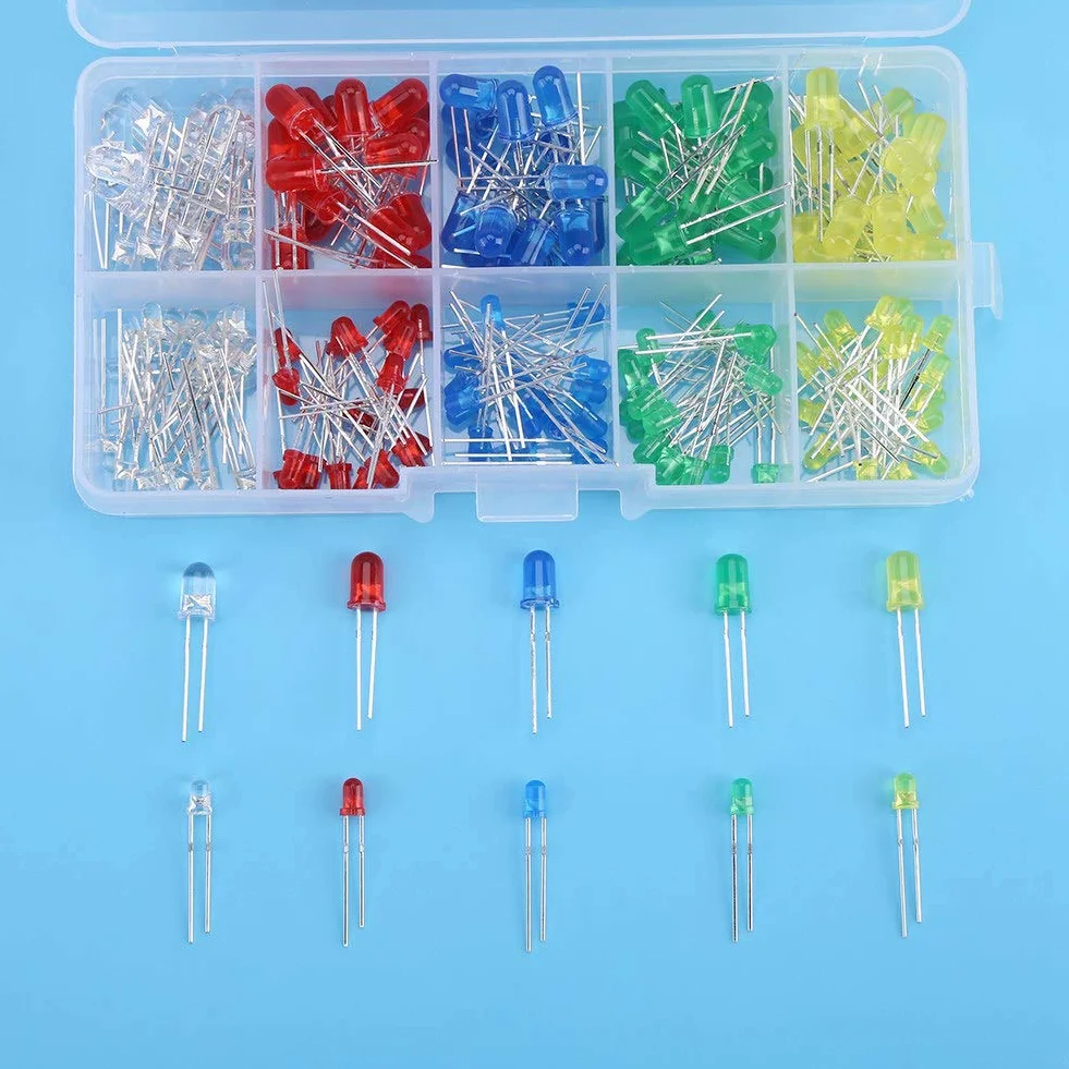 Zestaw 200 Sztuk Mini Diody LED 3mm 5mm 5 Kolorów 2 Pin Okrągły Rozproszone