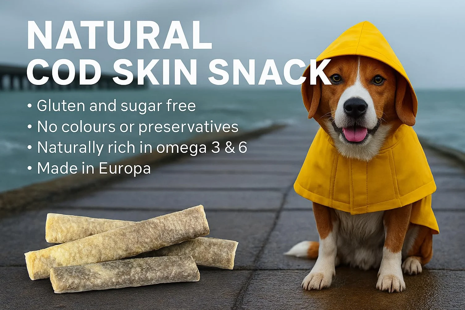 Przysmak dla psa Nature Snack Skórka dorsza długa - 50 g, bogata w Omega 3 i 6, bezglutenowa, naturalna przekąska do żucia, flaming