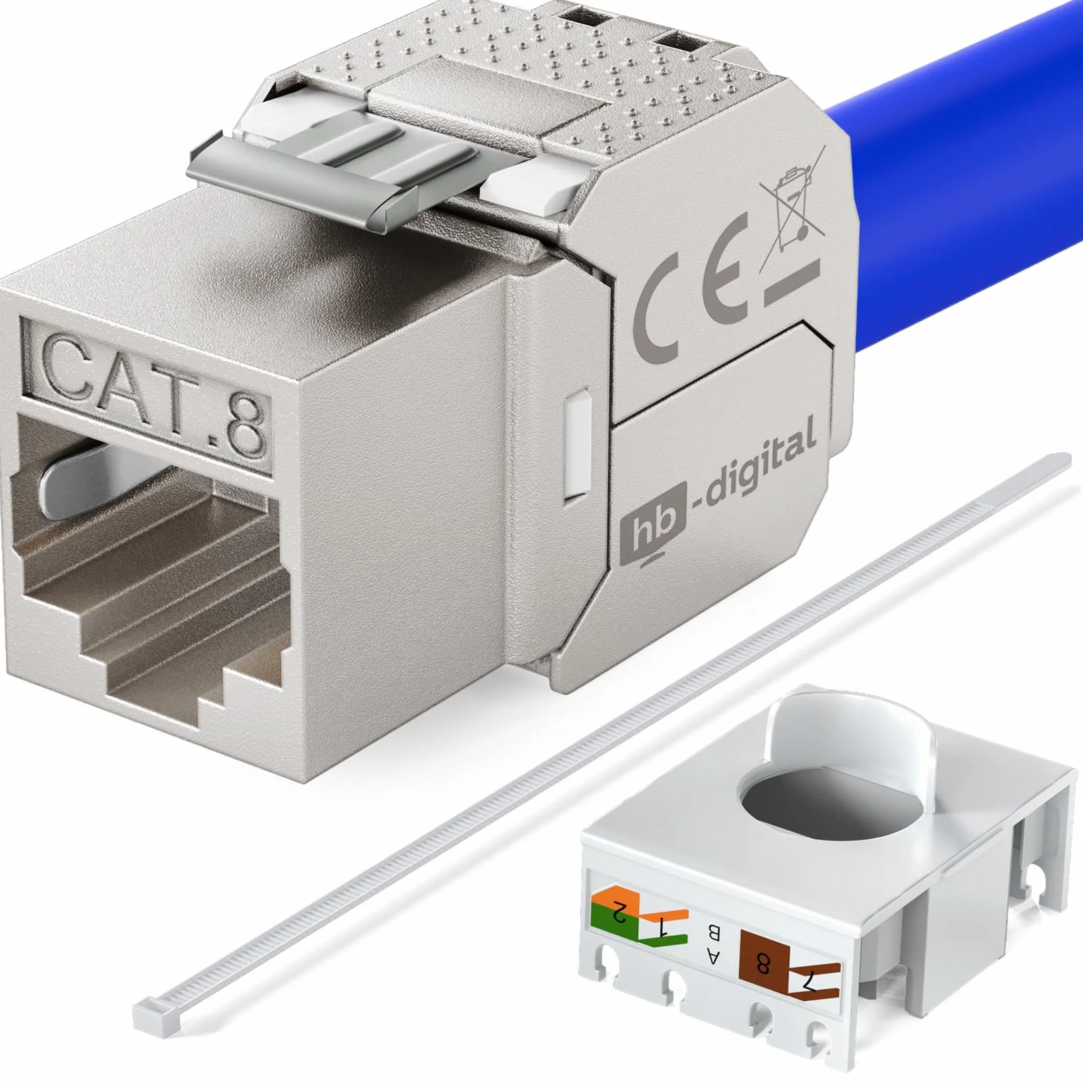 HB-DIGITAL Zestaw: 12-portowy panel krosowy obudowa do modułów Keystone + 12 x Cat.8 Keystone RJ45 gniazdo Jack do instalacji sieciowej kompatybilne z kablem instalacyjnym LAN Ethernet | Jasnoszary
