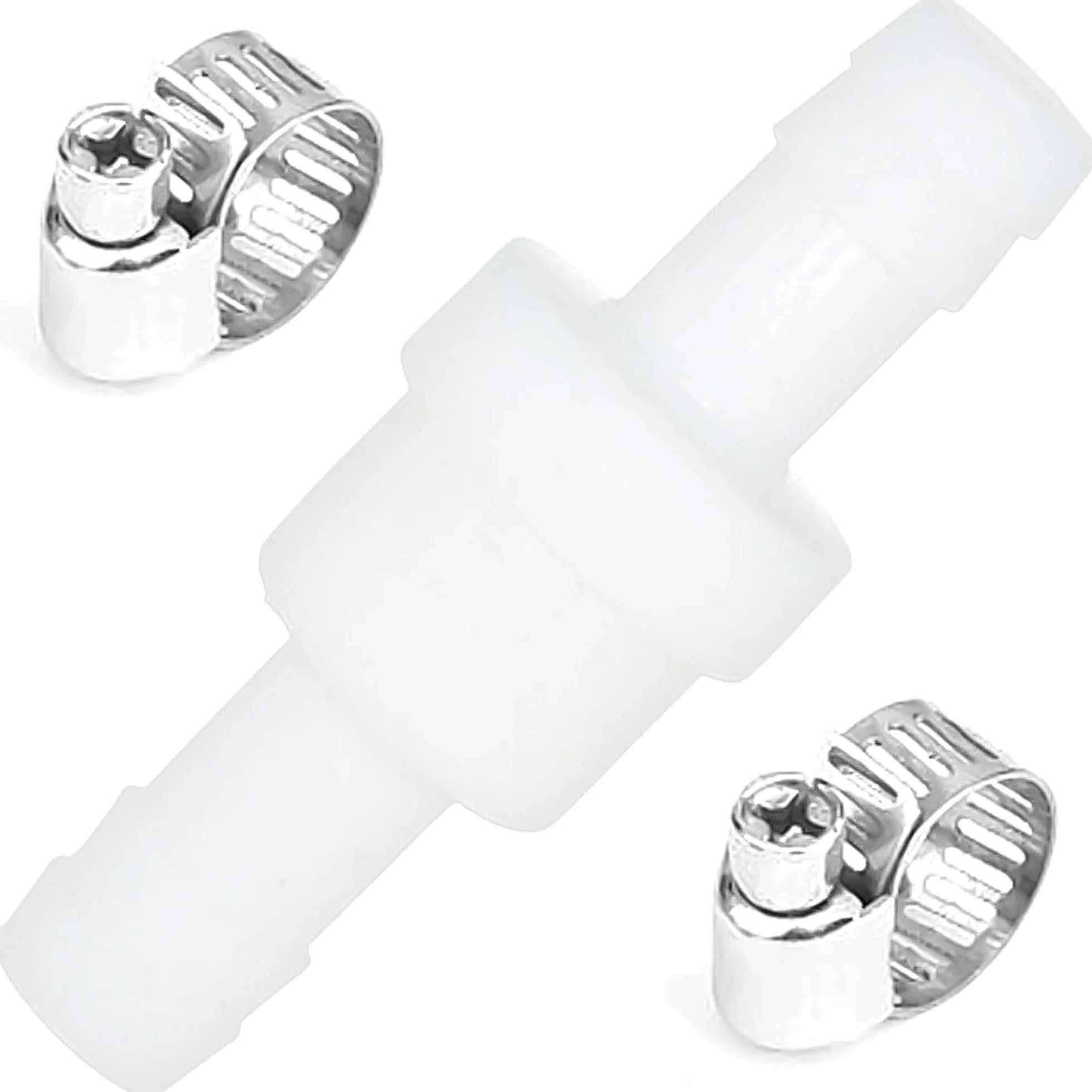 Zawór zwrotny o średnicy 10 mm z 2 obejmami do węża, zawór zwrotny do pralek, suszarek, do wody, płynnego powietrza, paliwa, gazu