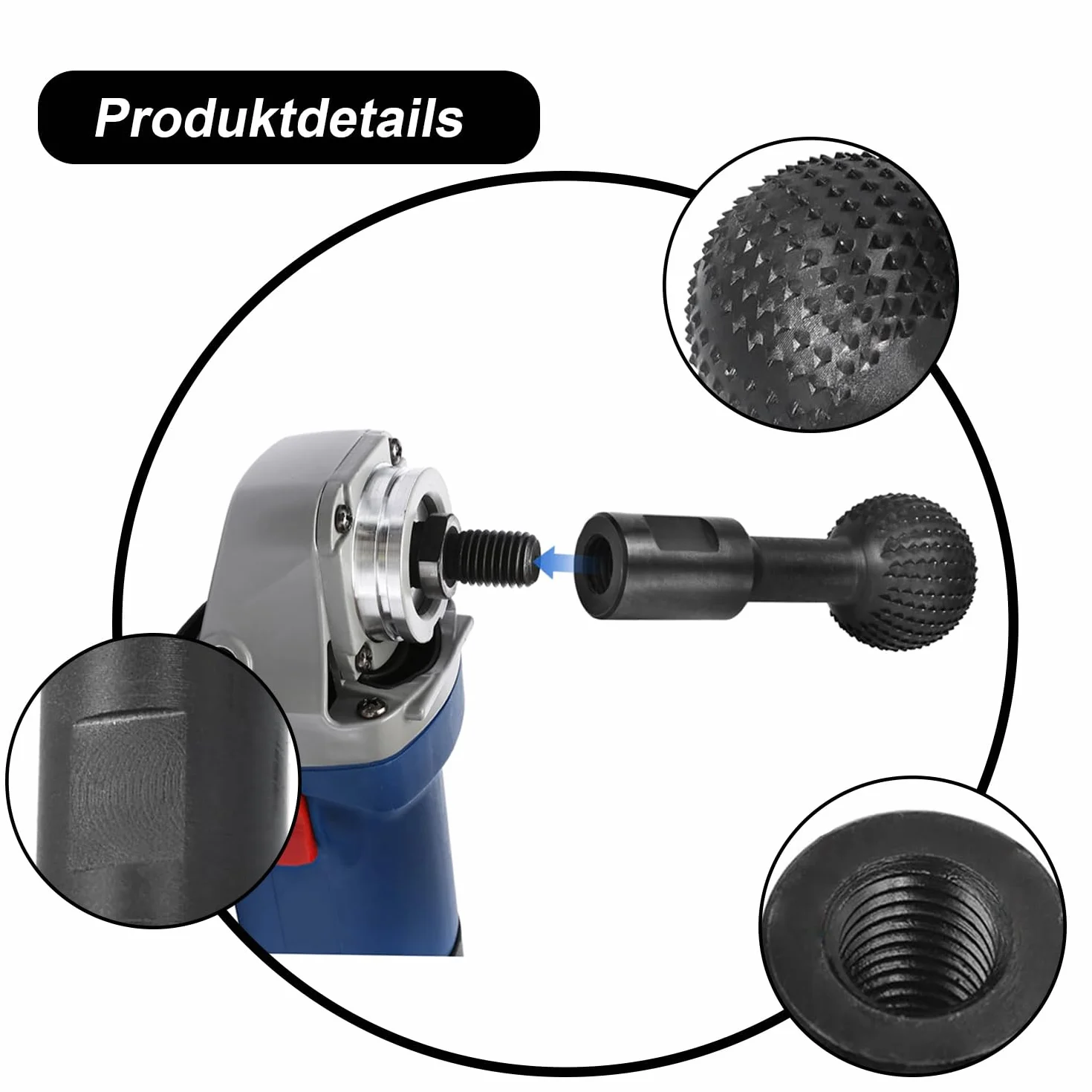 Frez kulowy do rzeźbienia w drewnie, 14 mm, dłuto kulowe, głowice szlifierskie, stal węglowa, do drewna, do szlifowania kątowego 115/125 mm, kolor czarny