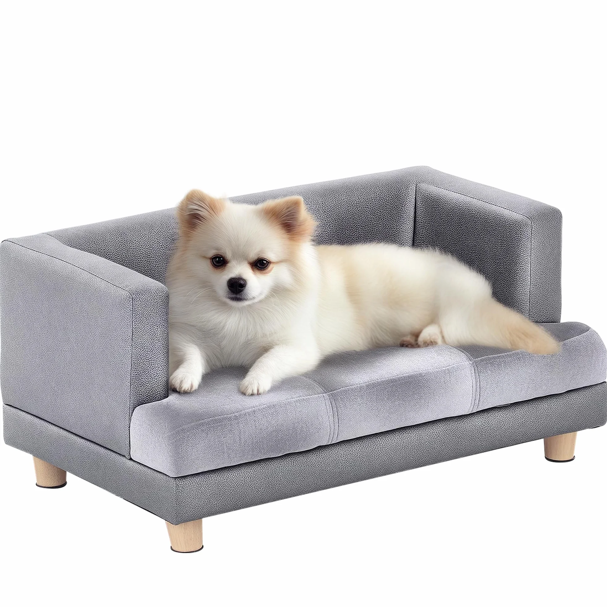 PawHut Sofa dla zwierząt domowych łóżko dla psa kanapa drewniana rama pluszowa poszewka piankowa poduszka szczeniak kotek salon dla małego psa kota 68 x 41 x 32 cm