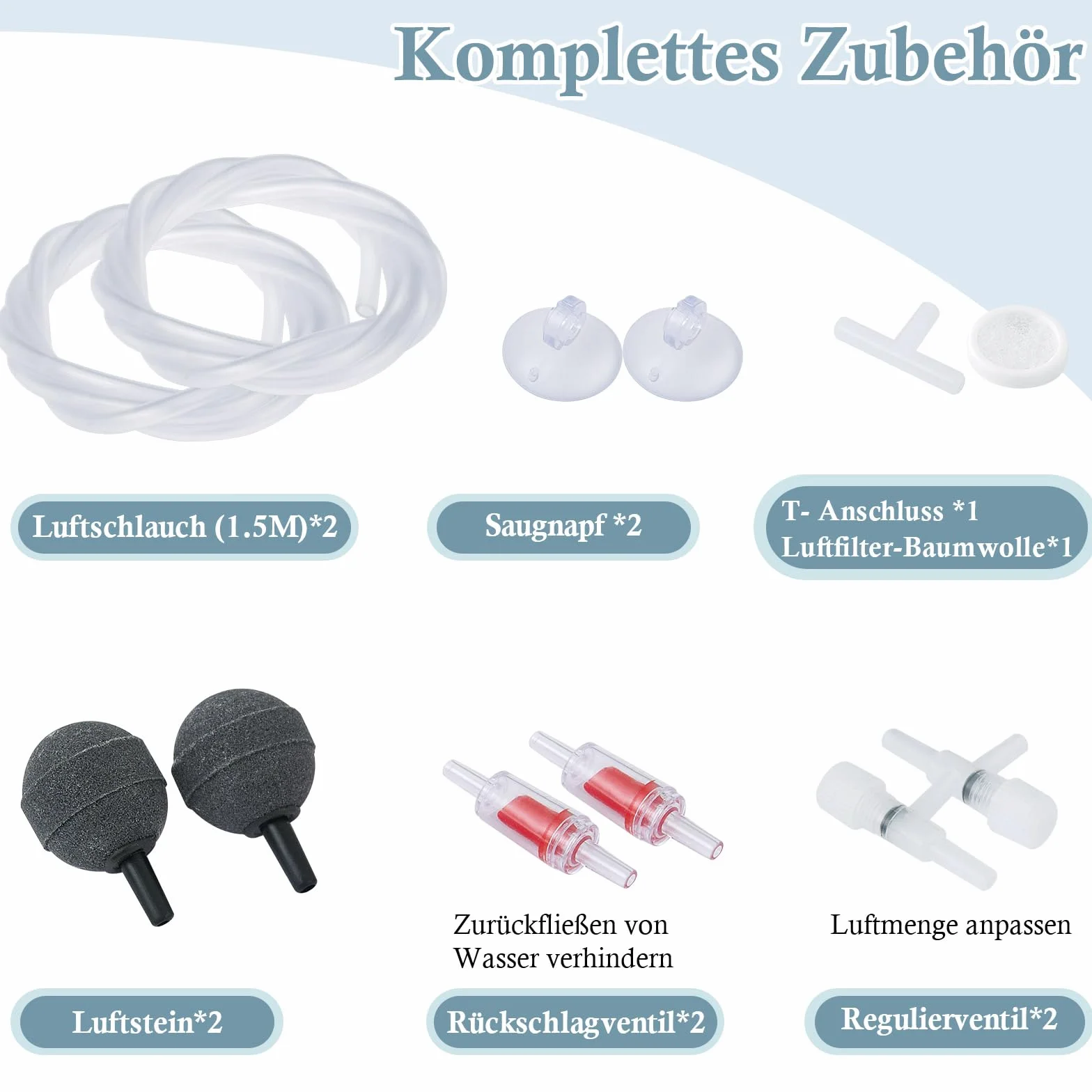 FEDOUR Elektryczna pompa powietrza do akwarium, 2 wyjścia, regulowana pompa powietrza 3 W, cicha pompa tlenowa do akwarium z akcesoriami do zbiornika na ryby o pojemności 30-300 l