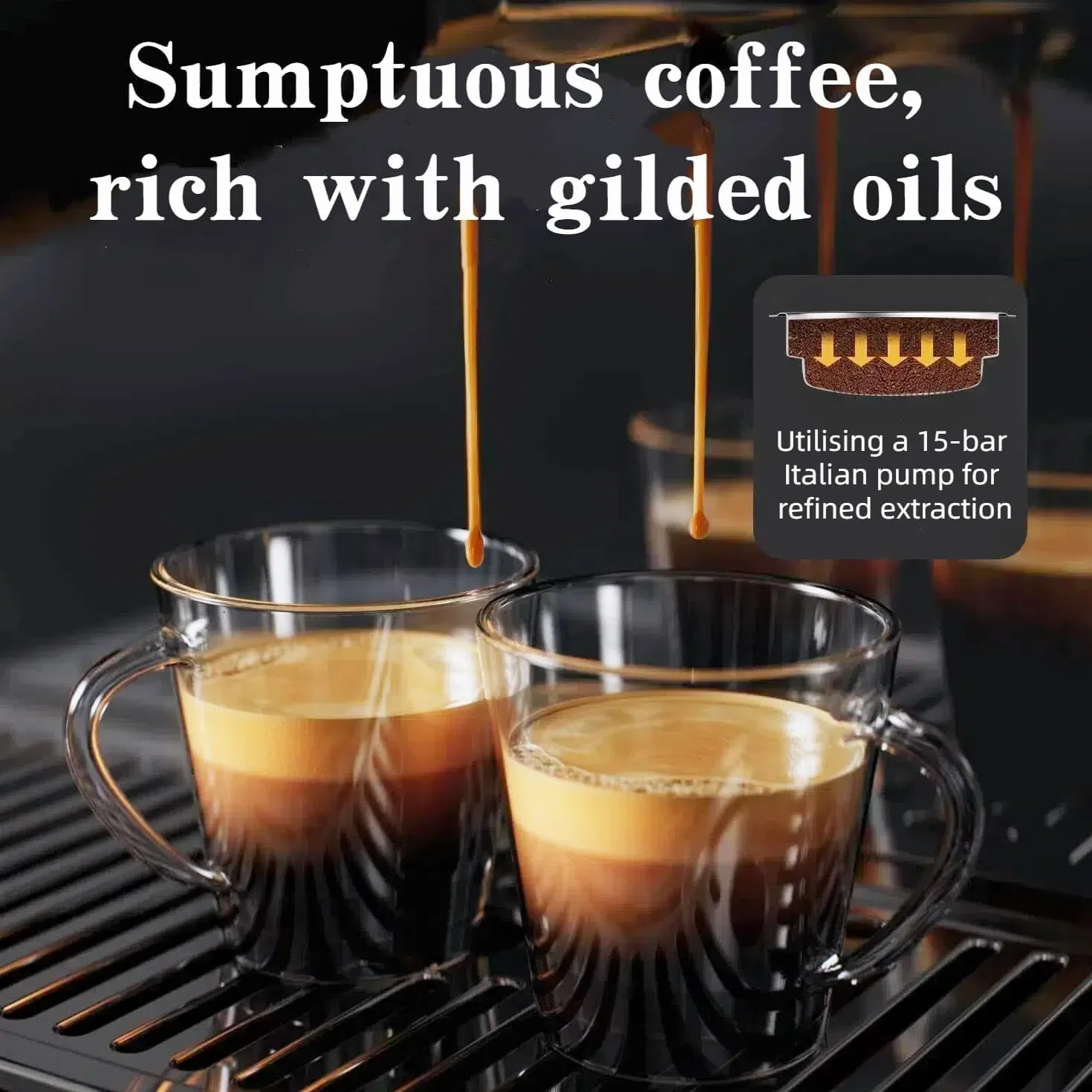 Towallmark Ekspres do espresso z młynkiem, 15 bar, PID, pojemnik na ziarna 250 g, dysza parowa 360°