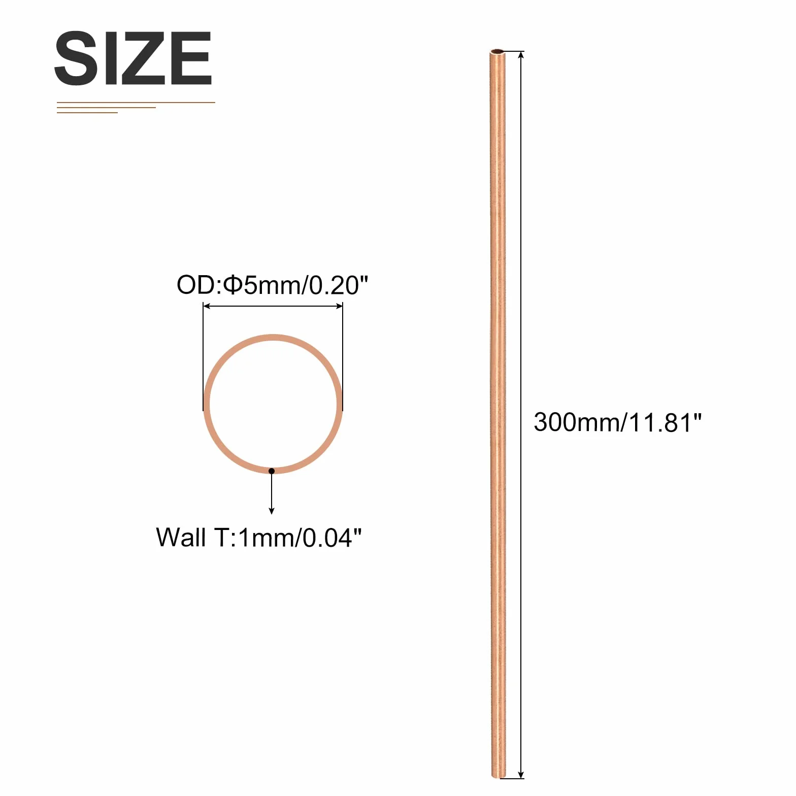 DTGN 5 mm x 1 mm x 300 mm (ODxWall TXL) rura miedziana - 1 opakowanie - dobra do wyposażenia maszynowego DIY dekoracyjna rama - okrągłe metalowe rurki