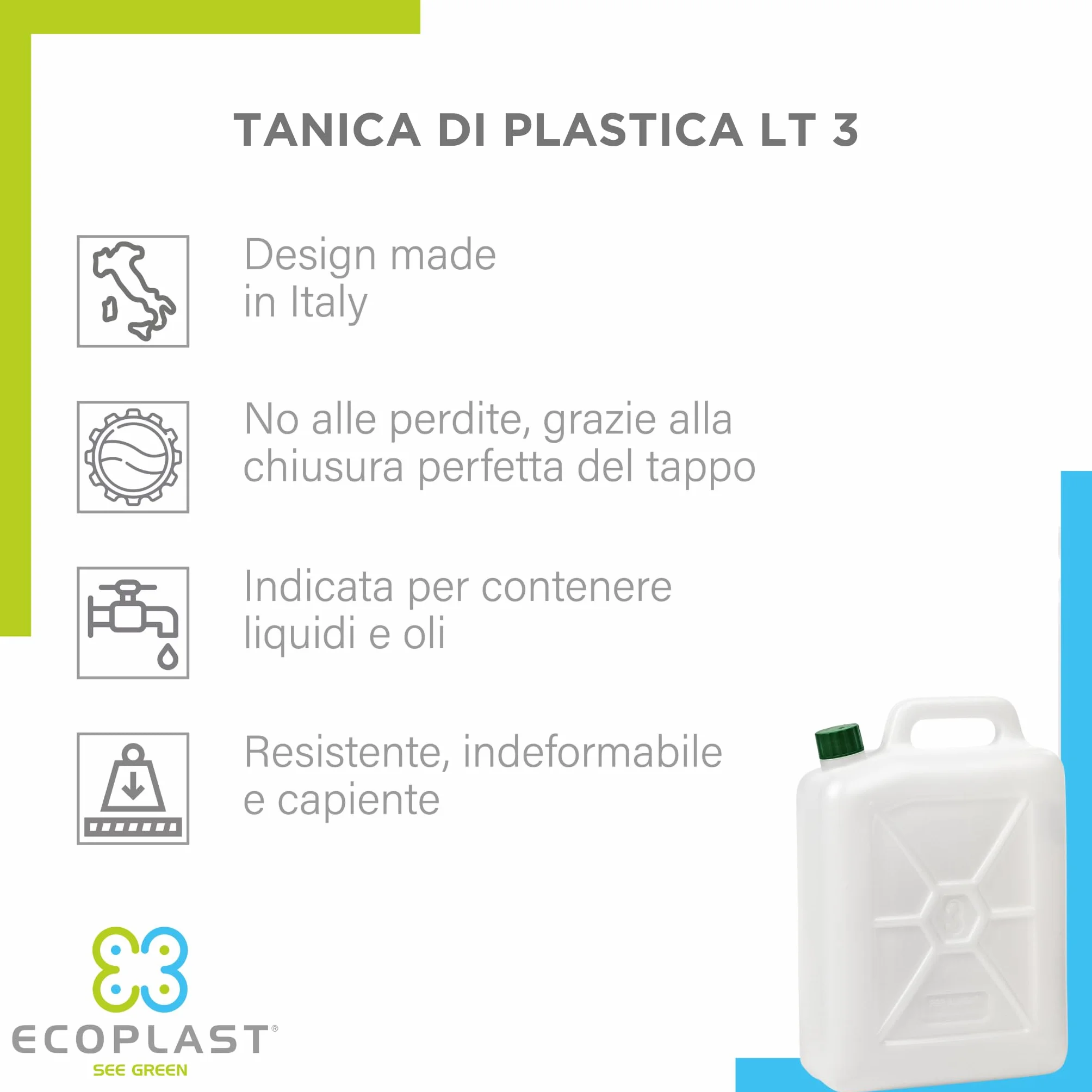 Ecoplast Kanister 3 litry, beczka z tworzywa sztucznego, neutralna, 3 l