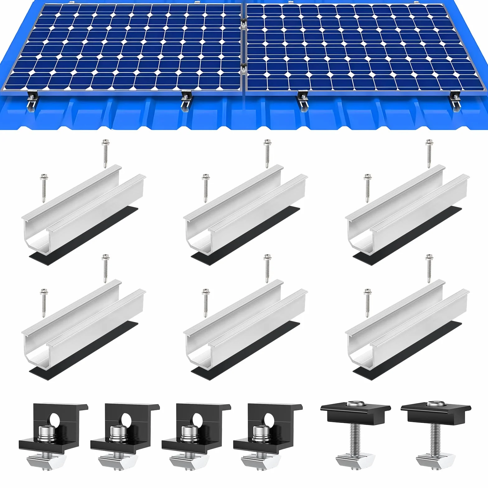 Uchwyt na Panel Słoneczny z 12 cm Szynami - Regulowane Końcówki 30 mm dla Modułów 30-35 mm - Idealny do Dachów Płaskich i Trapezowych