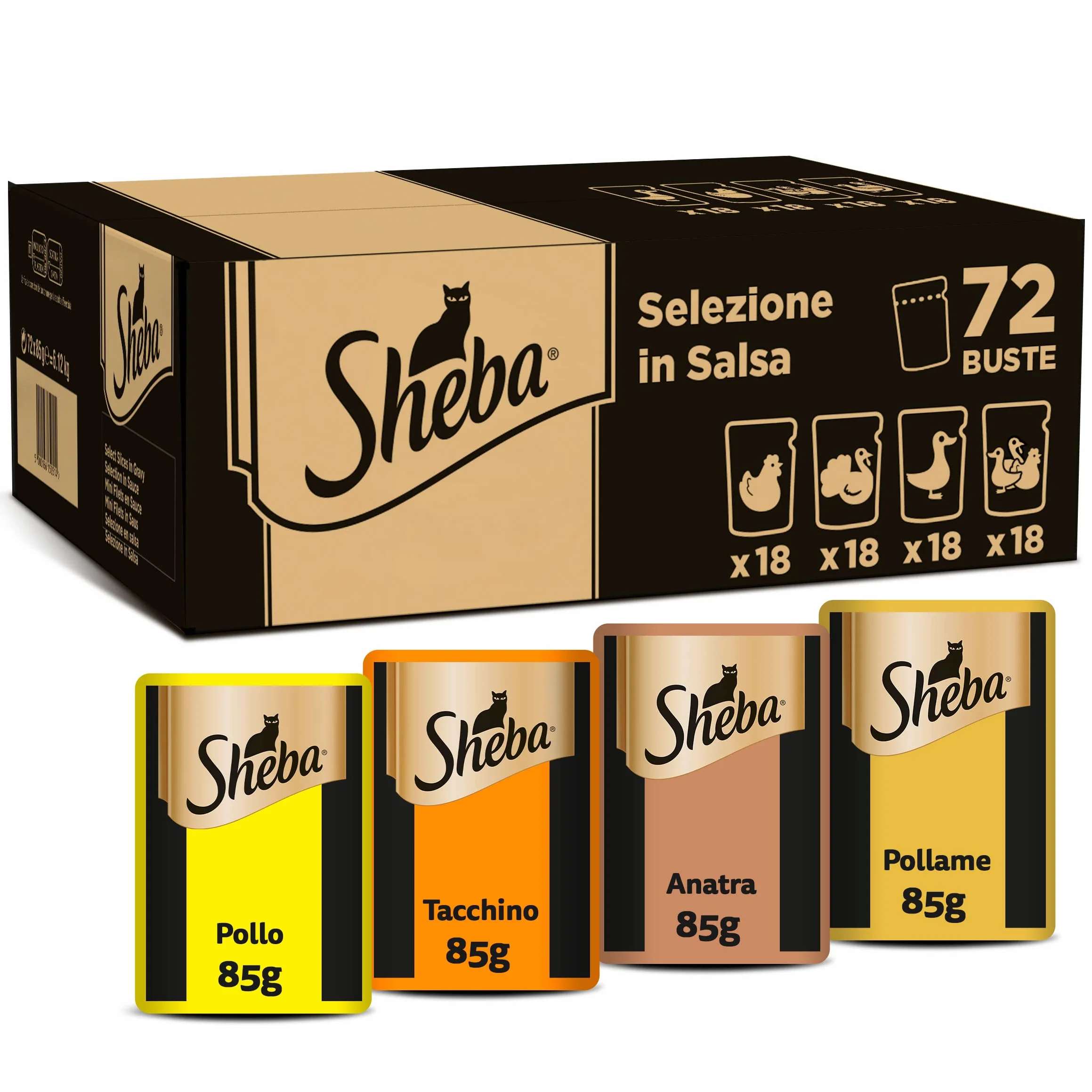 Sheba 353620 Mokra Karma dla Kotów Mix Smaków Drobiu, 72 x 85g