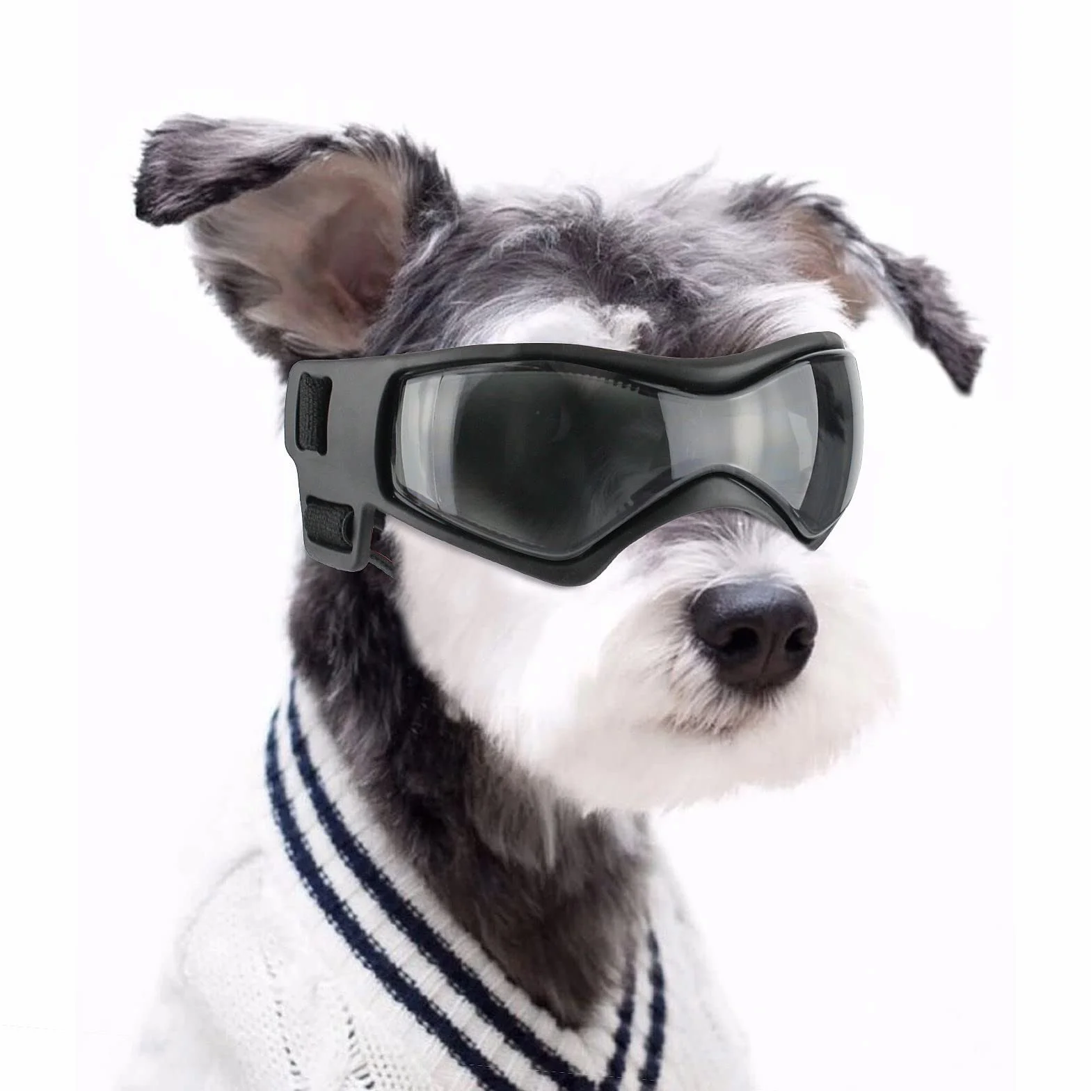 NAMSAN gogle dla zwierząt, okulary przeciwsłoneczne dla psów, ochrona przed promieniowaniem UV, wiatroszczelne, dla szczeniaków, regulowane elastyczne paski dla małych i średnich psów, czarne