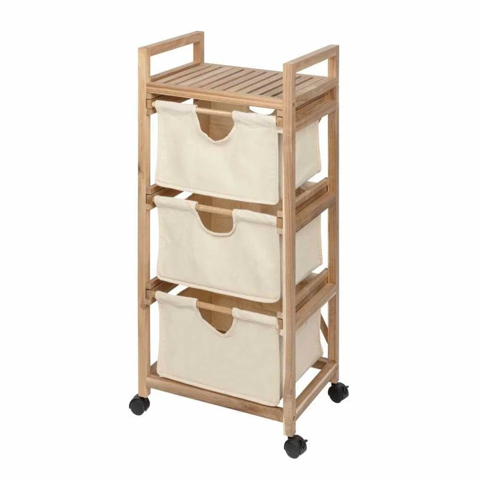 WENKO Wózek na pranie Acina 3 szuflady, wózek gospodarstwa domowego, wózek na kółkach, z certyfikatem FSC®, 78 l