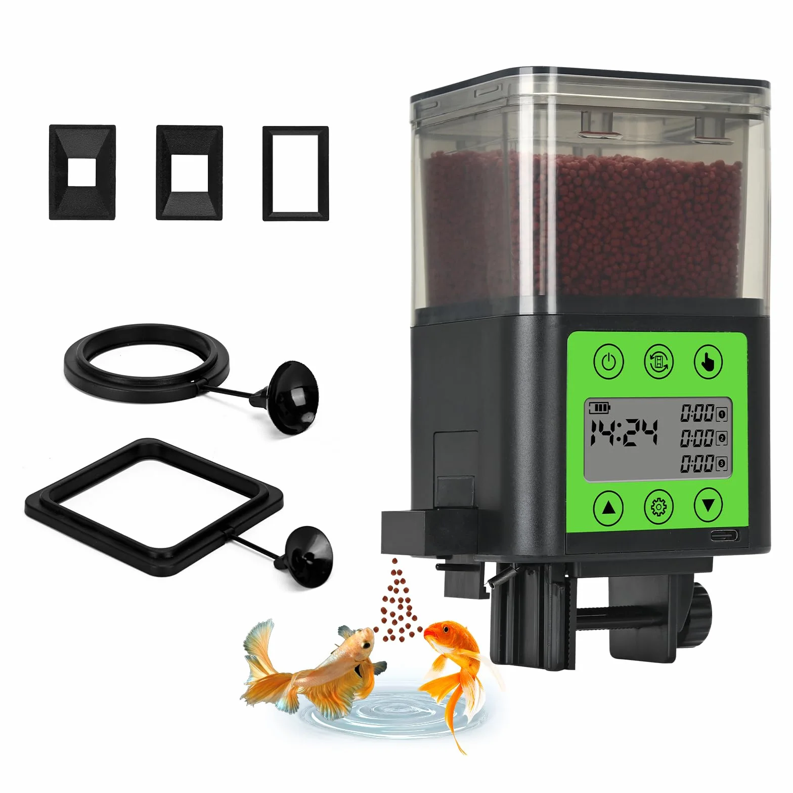 Lychee Automatyczny dozownik karmy dla ryb, ładowany przez USB, 320 ml, elektryczny dozownik karmy z timerem, wyświetlacz LCD, odporny na wilgoć