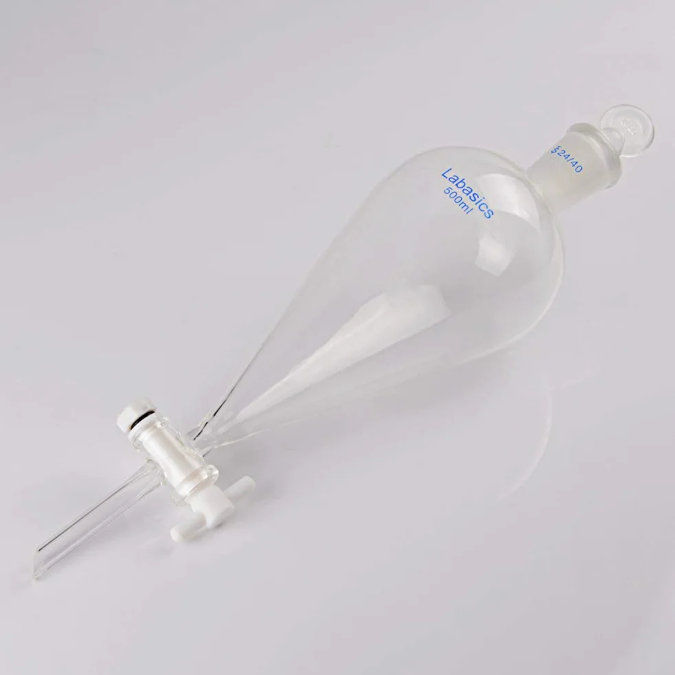Labasics Stożkowy rozdzielacz ze szkła borokrzemowego 500 ml z zaworem odcinającym PTFE