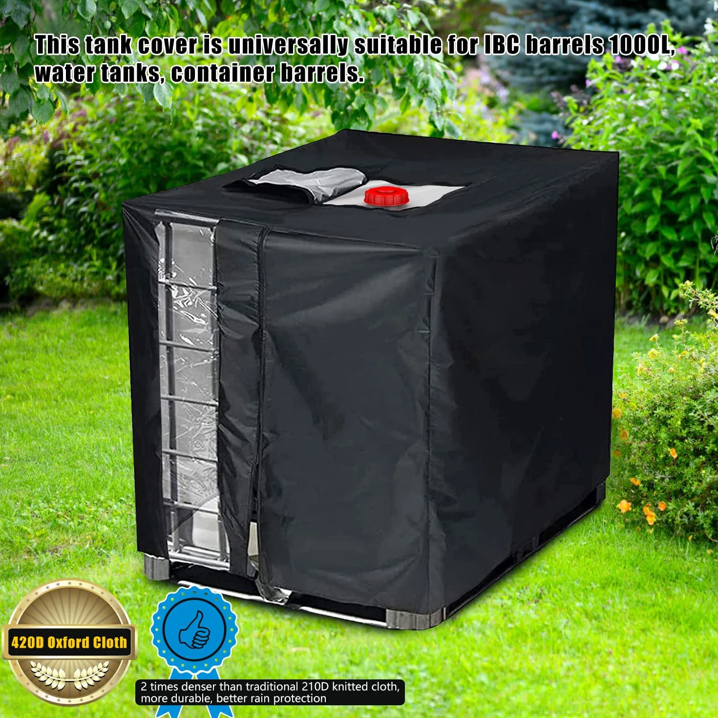 ibc osłona zbiornika Plandeka, 1000 l, ochrona na wodę, pokrowiec z okienkiem (120 x 100 x 116 cm)