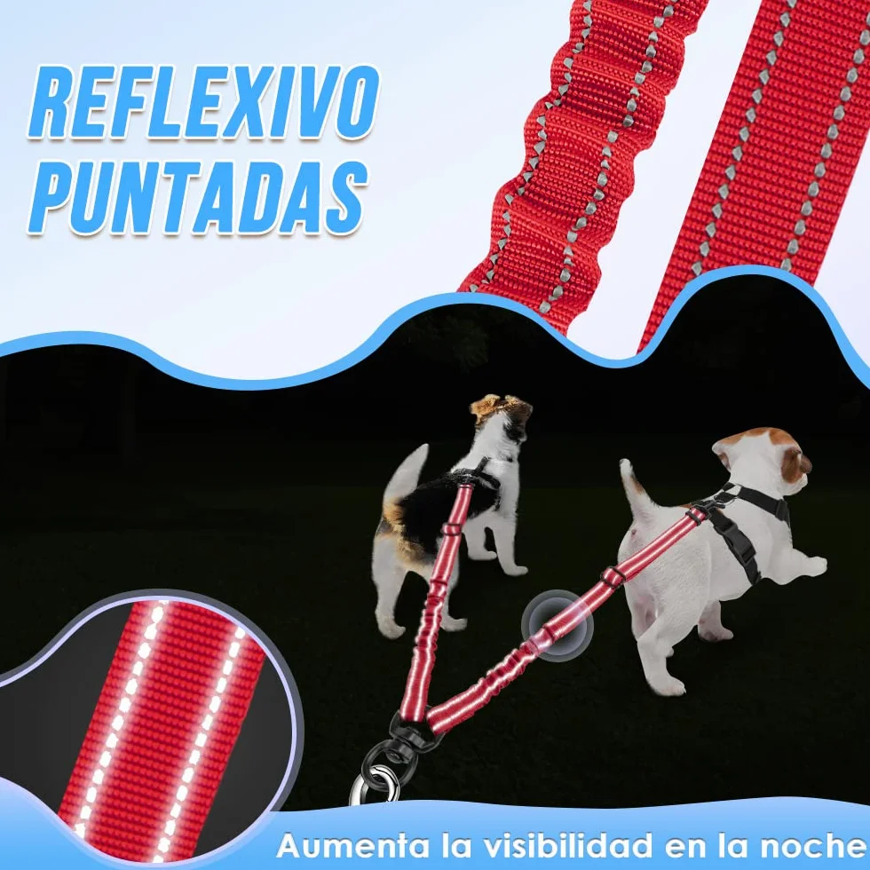 SlowTon Regulowana Podwójna Smycz dla 2 Psów, Obracana o 360 Stopni, Bez Plątania, z Elementami Odblaskowymi, dla Małych Psów (Czerwona, Mała 3-9 kg)
