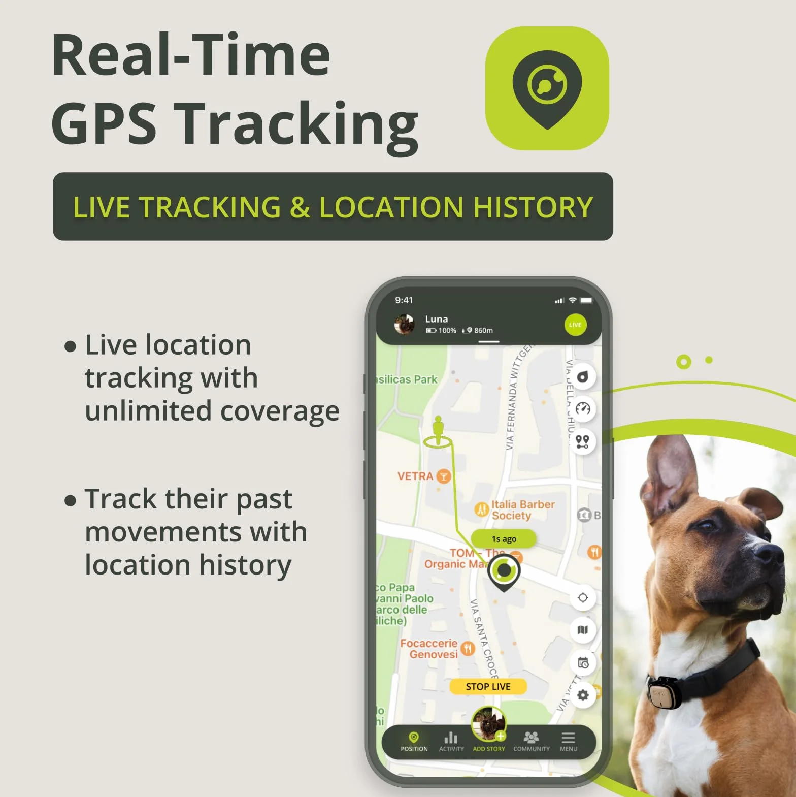 Kippy - Kippy EVO - Nowa Obroża z Lokalizatorem GPS i Monitorem Aktywności dla Psów i Kotów, 38 g, Wodoodporna, Bateria 7 dni, Brązowe Drewno