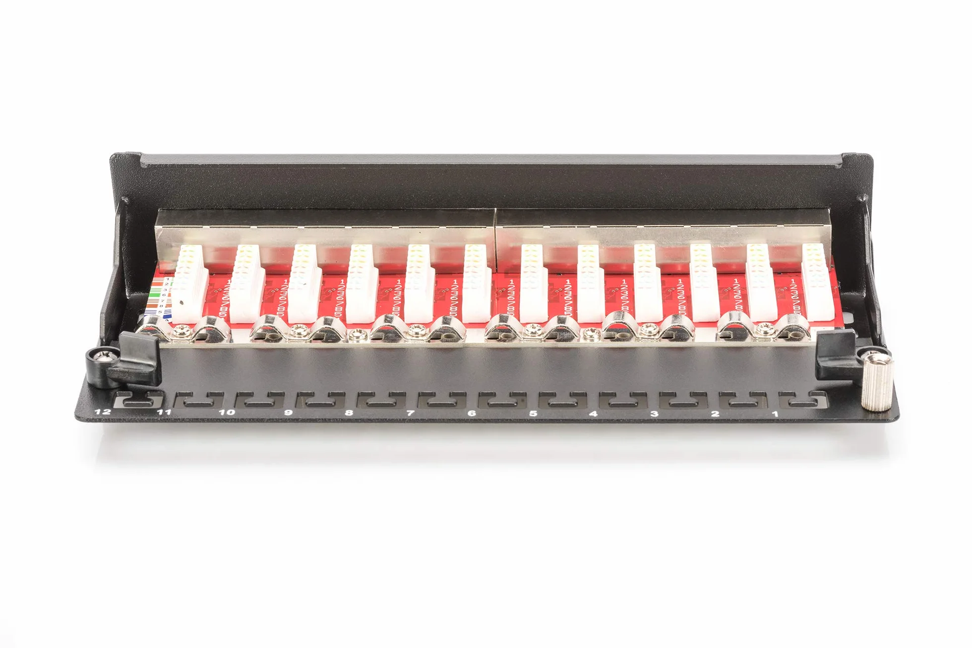 DIGITUS Desktop Panel krosowy (patch panel) - Cat-6A - 12-portowy RJ45 - ekranowany - pole krosowe LSA - montaż powierzchniowy - czarny