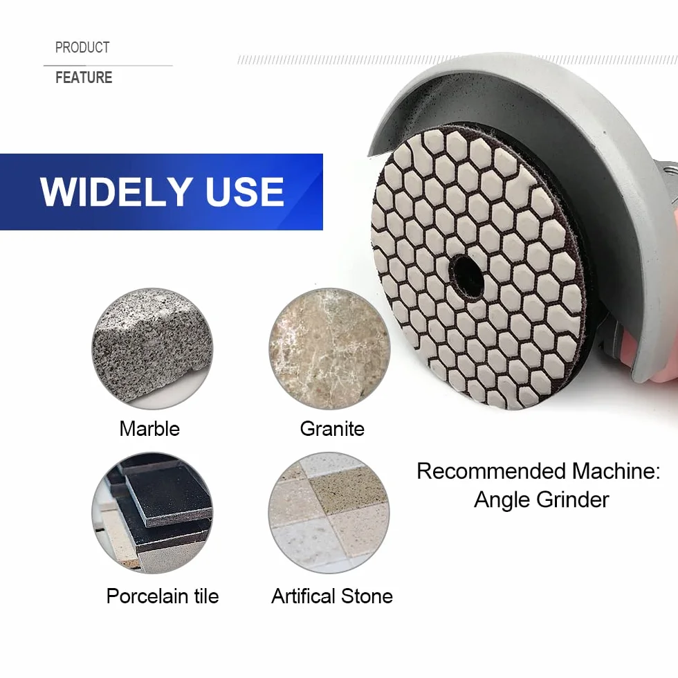 SHDIATOOL Suche diamentowe podkładki polerskie #50 6 sztuk i gumowa podkładka do pieczenia (1 zestaw) z okrągłym trzonkiem 100 mm do betonu, diamentowe tarcze szlifierskie, marmur, granit, polerowanie