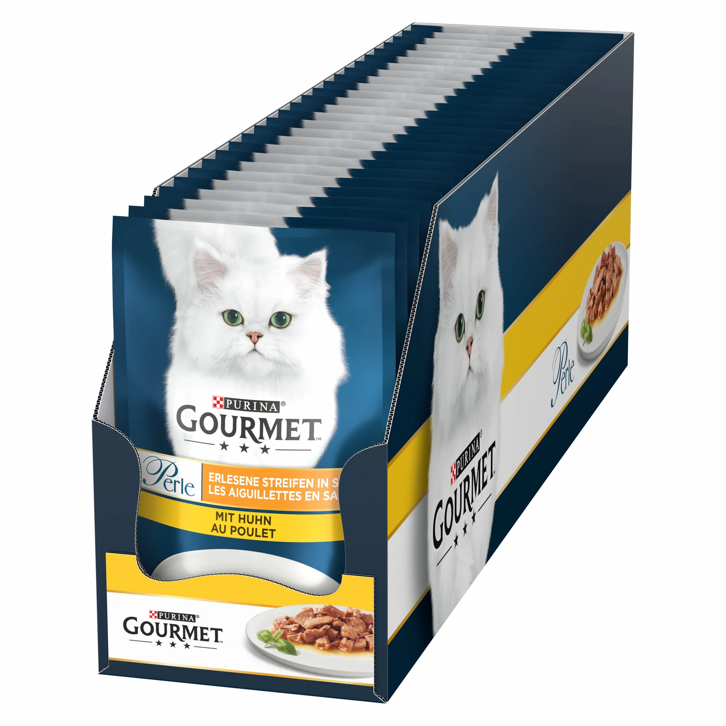 Gourmet Perła wyszukane paski karma dla kotów mokra, z kurczakiem, opakowanie 26 sztuk (26 x 85 g)