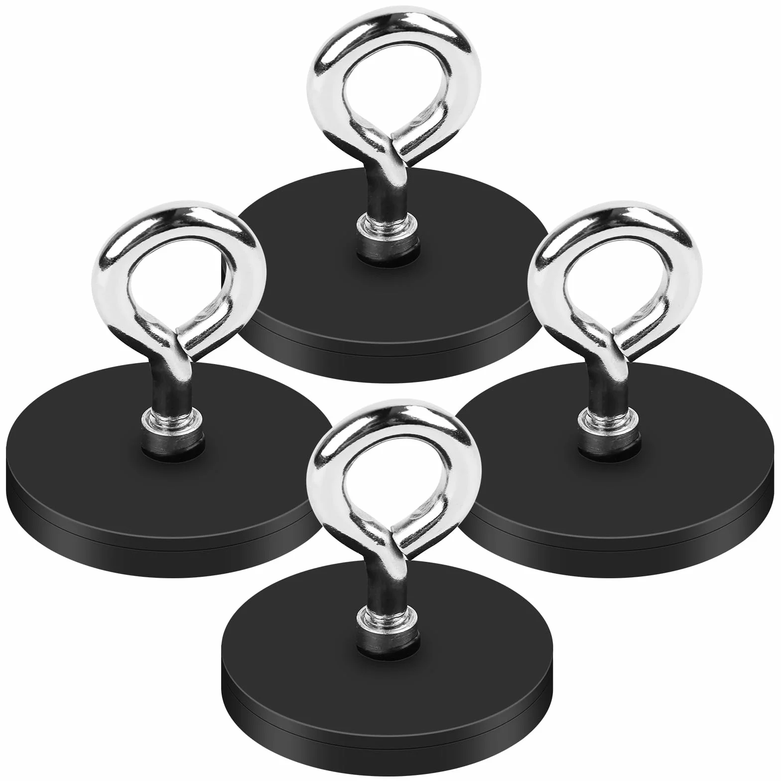 Silne magnesy neodymowe, 4 sztuki, okrągły magnes z pierścieniem do zawieszania M6, 43 mm, wkręcany magnes ziem rzadkich z otworem, gumowane magnesy, gwint zewnętrzny do warsztatu, rejsu